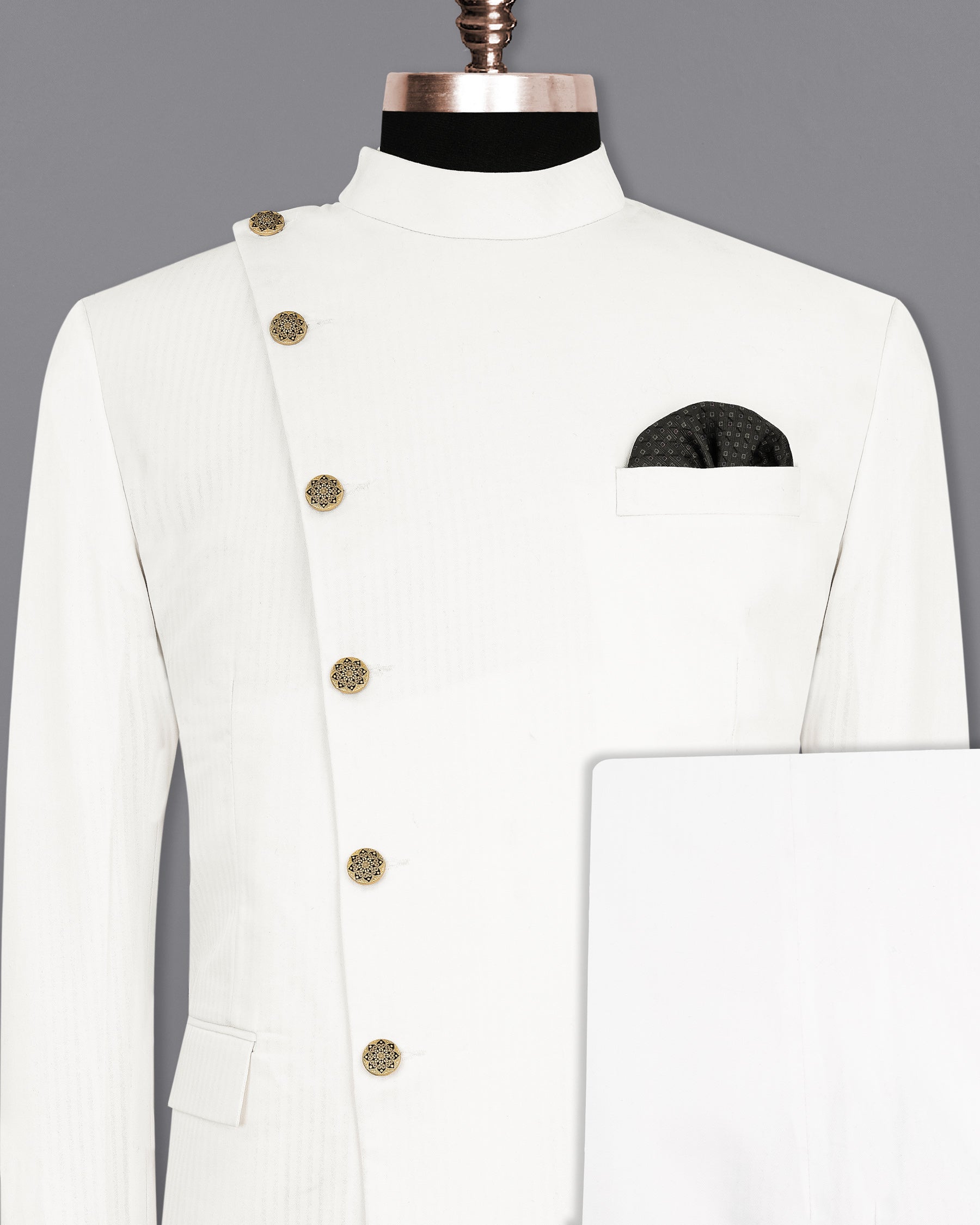 Bright White Cross-Placket Bandhgala Premium Cotton Suit
