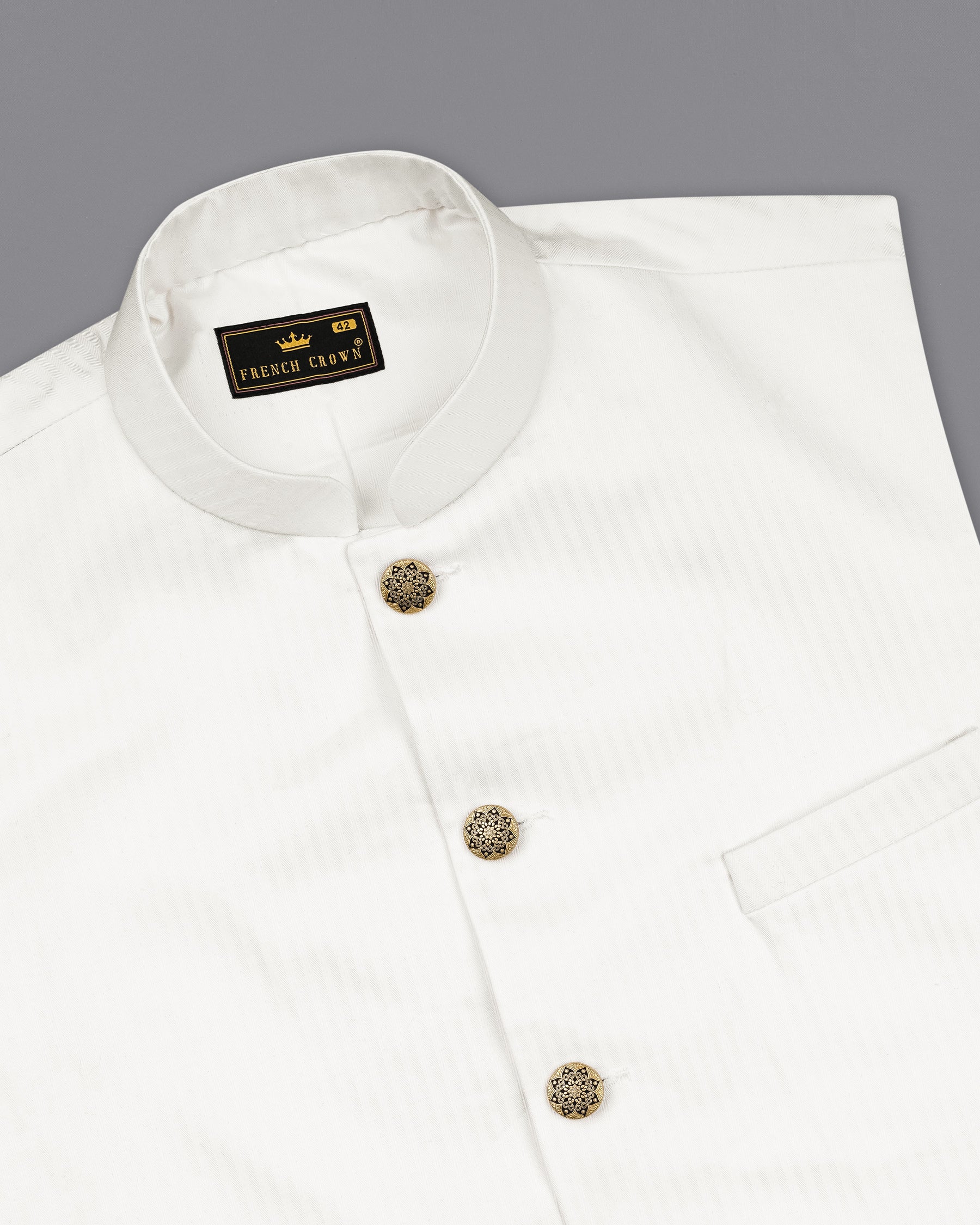 Bright White Cross-Placket Bandhgala Premium Cotton Suit