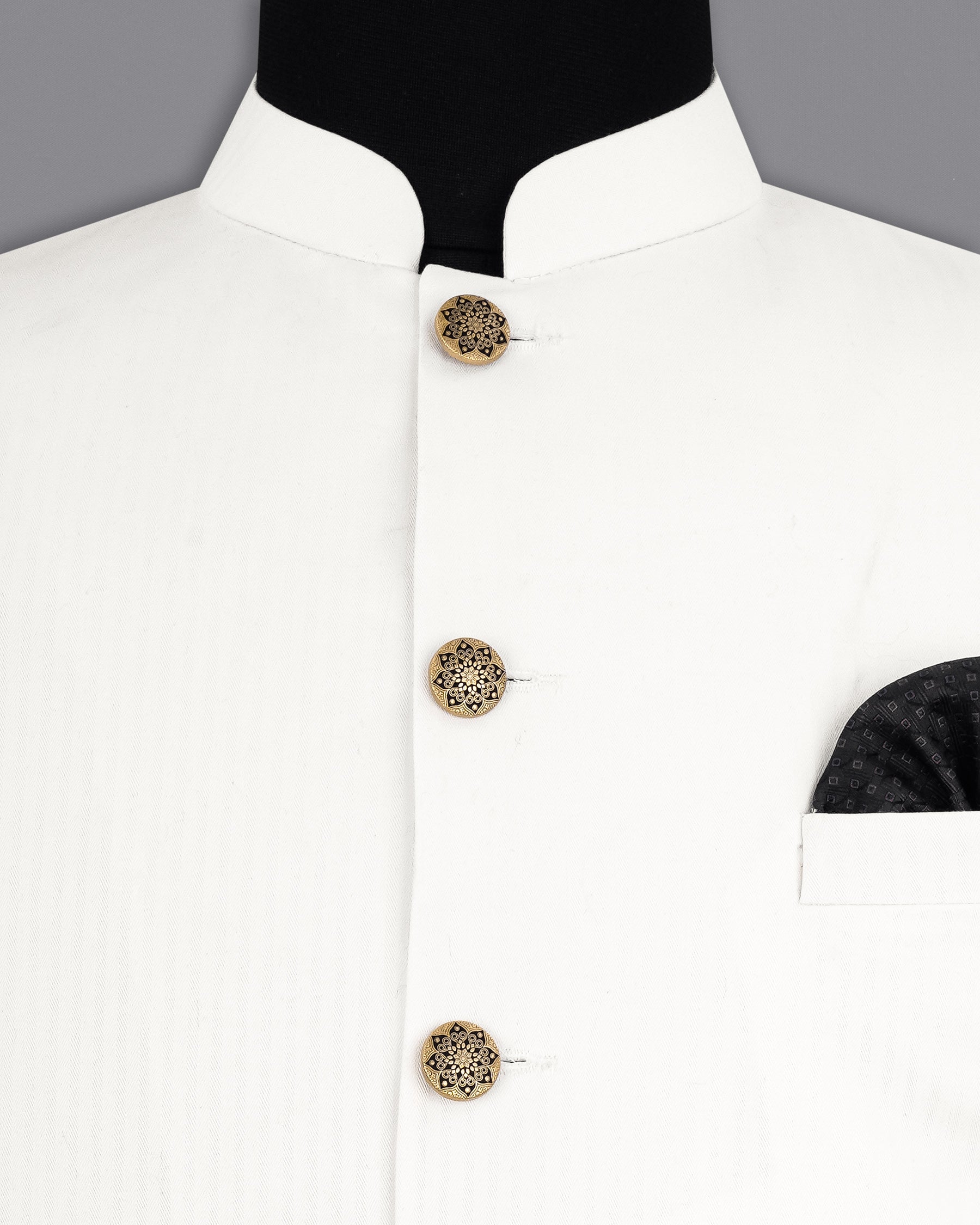 Bright White Cross-Placket Bandhgala Premium Cotton Suit