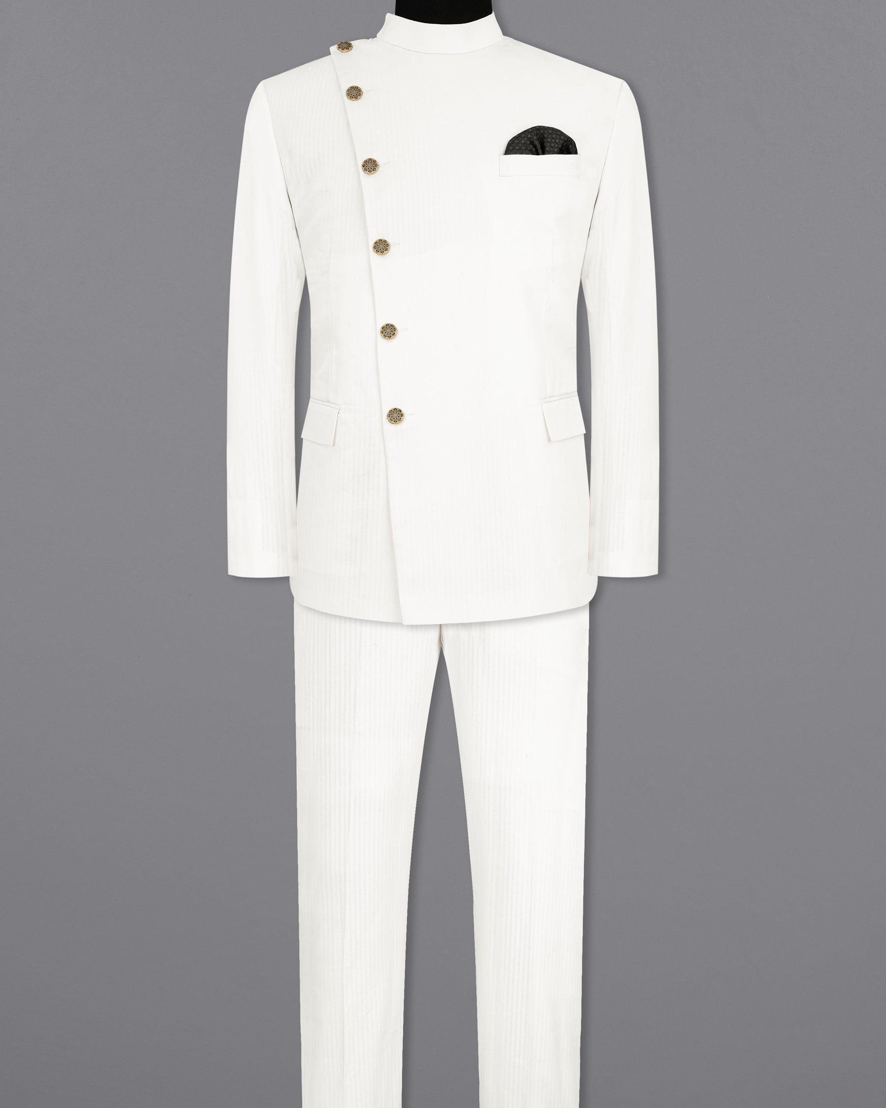 Bright White Cross-Placket Bandhgala Premium Cotton Suit