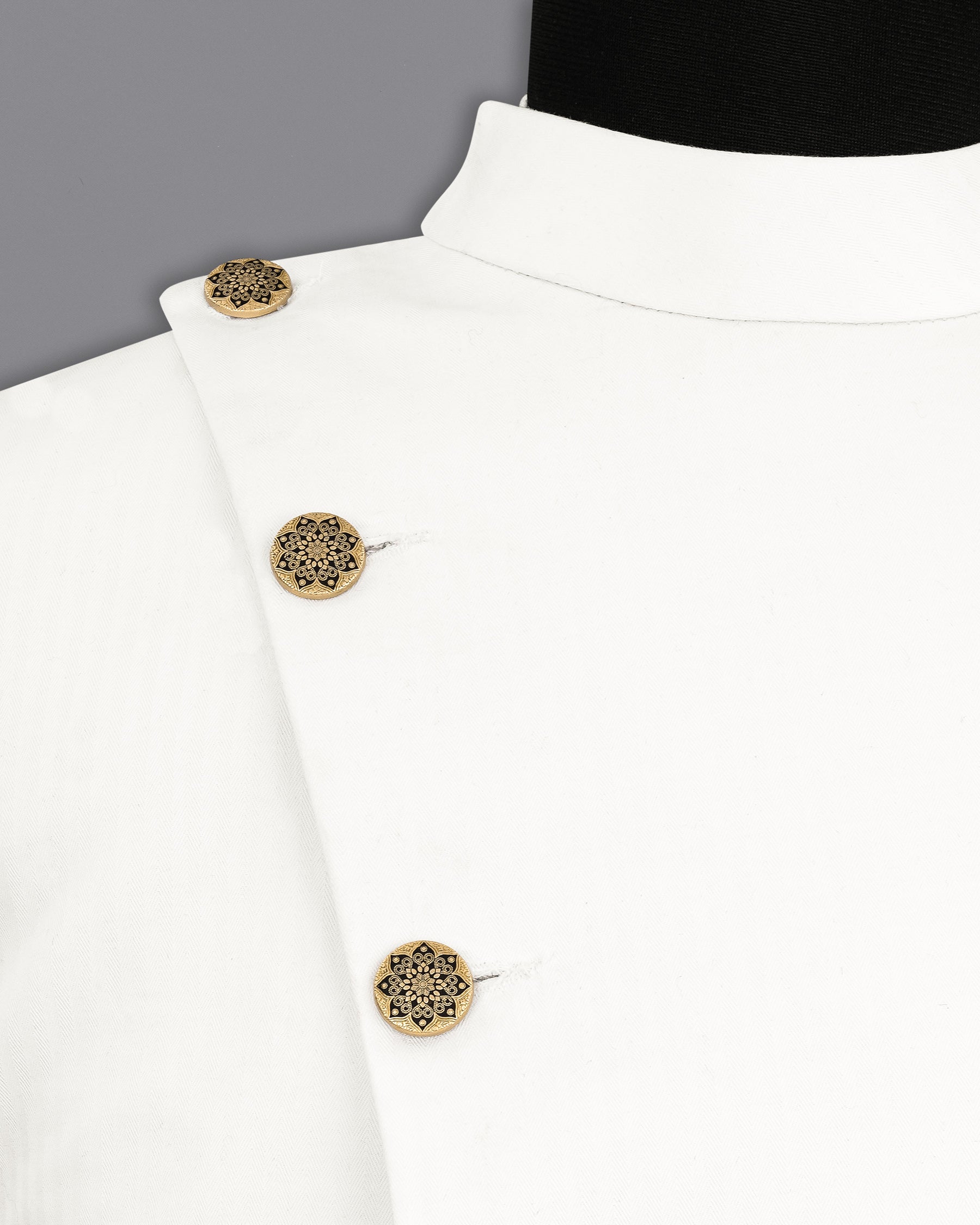 Bright White Cross-Placket Bandhgala Premium Cotton Suit