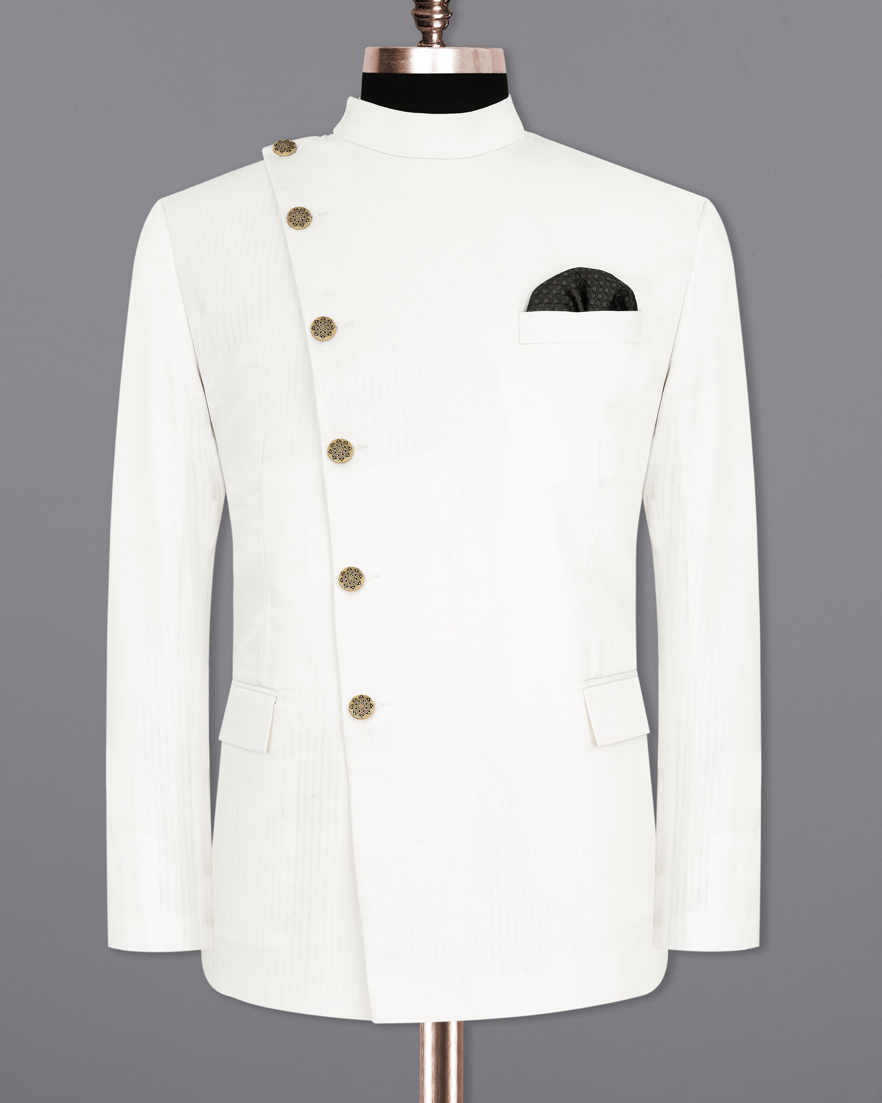 Bright White Cross-Placket Bandhgala Premium Cotton Suit