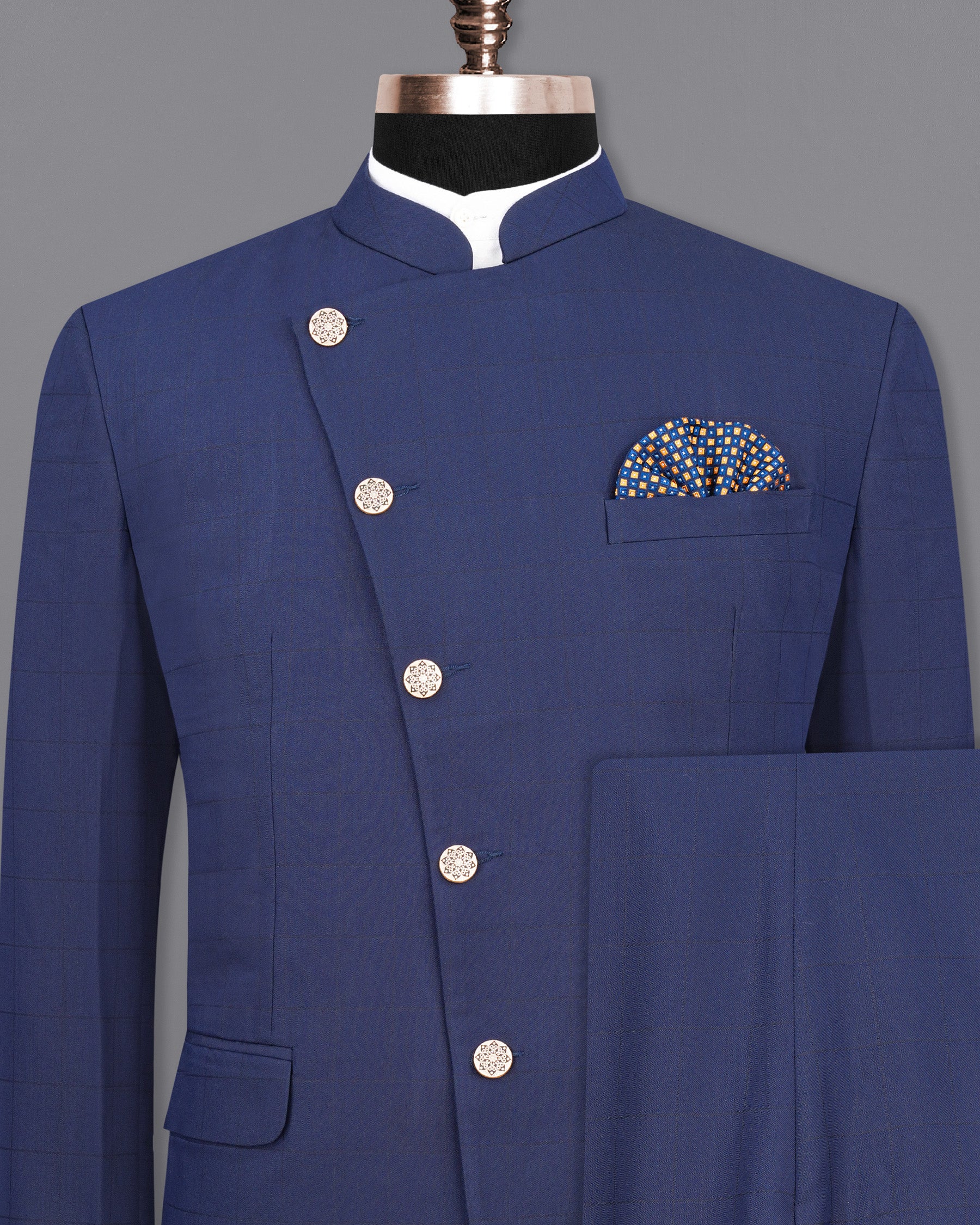 Rhino Blue Cross Placket Bandhgala Suit