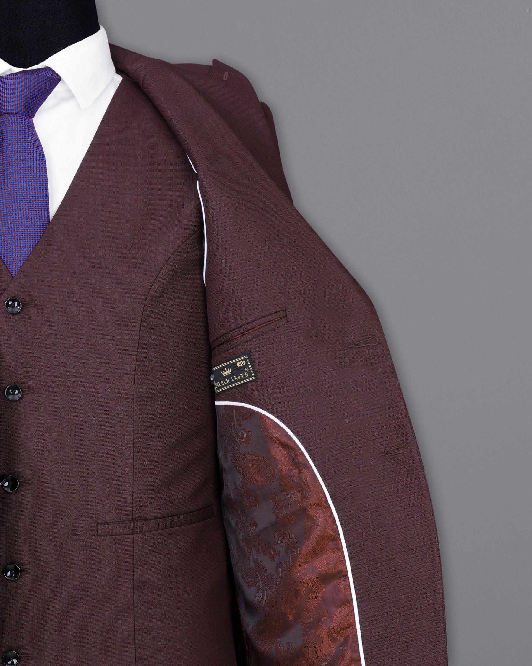 Taupe Maroon Single Breasted Suit