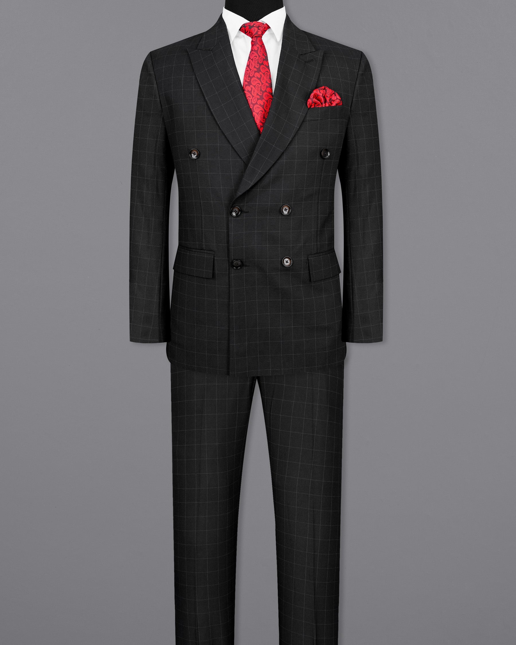 Zeus Black Windowpane Double Breasted Suit