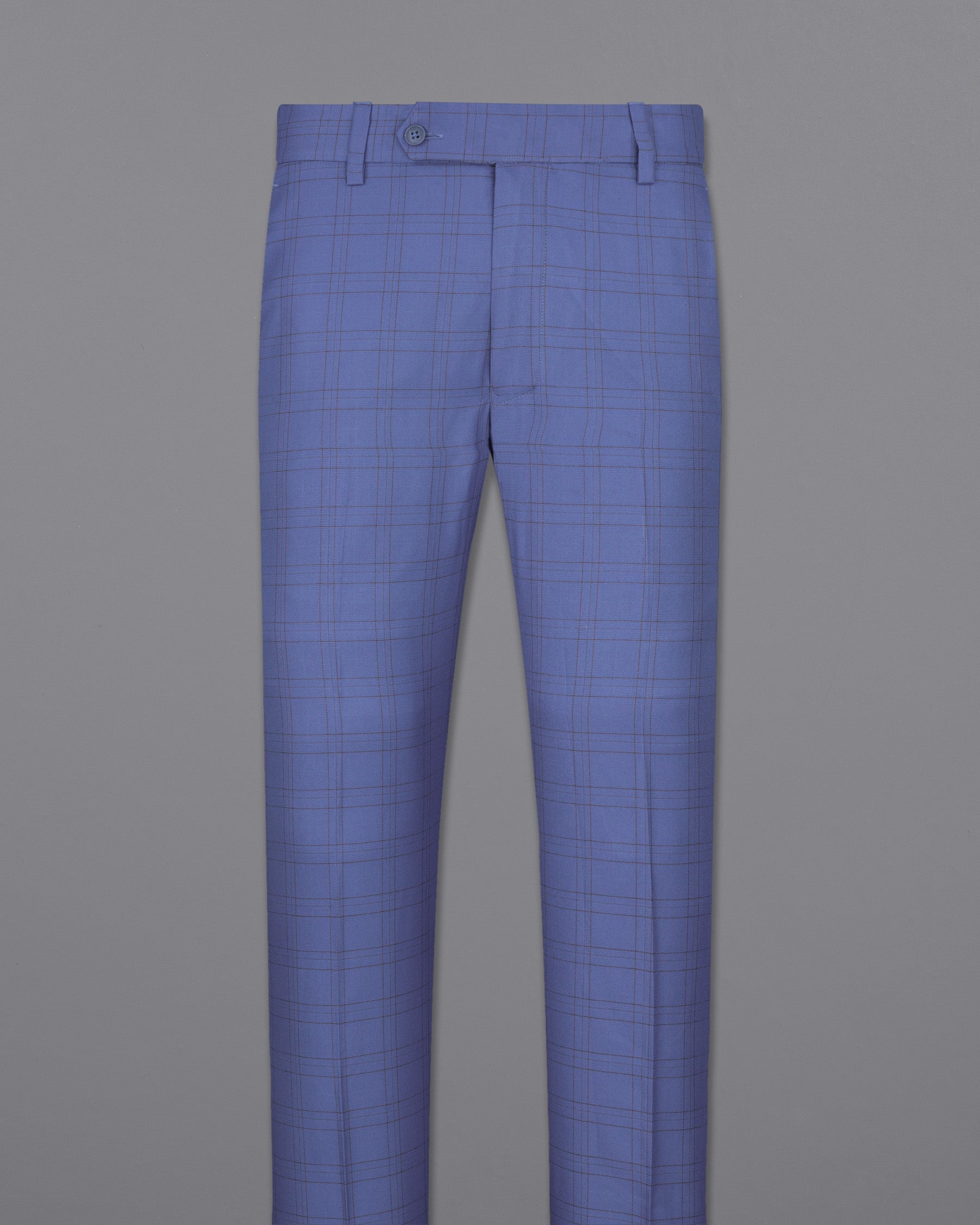 Scampi Blue With Pickled Brown Plaid Cross Placket Bandhgala Suit