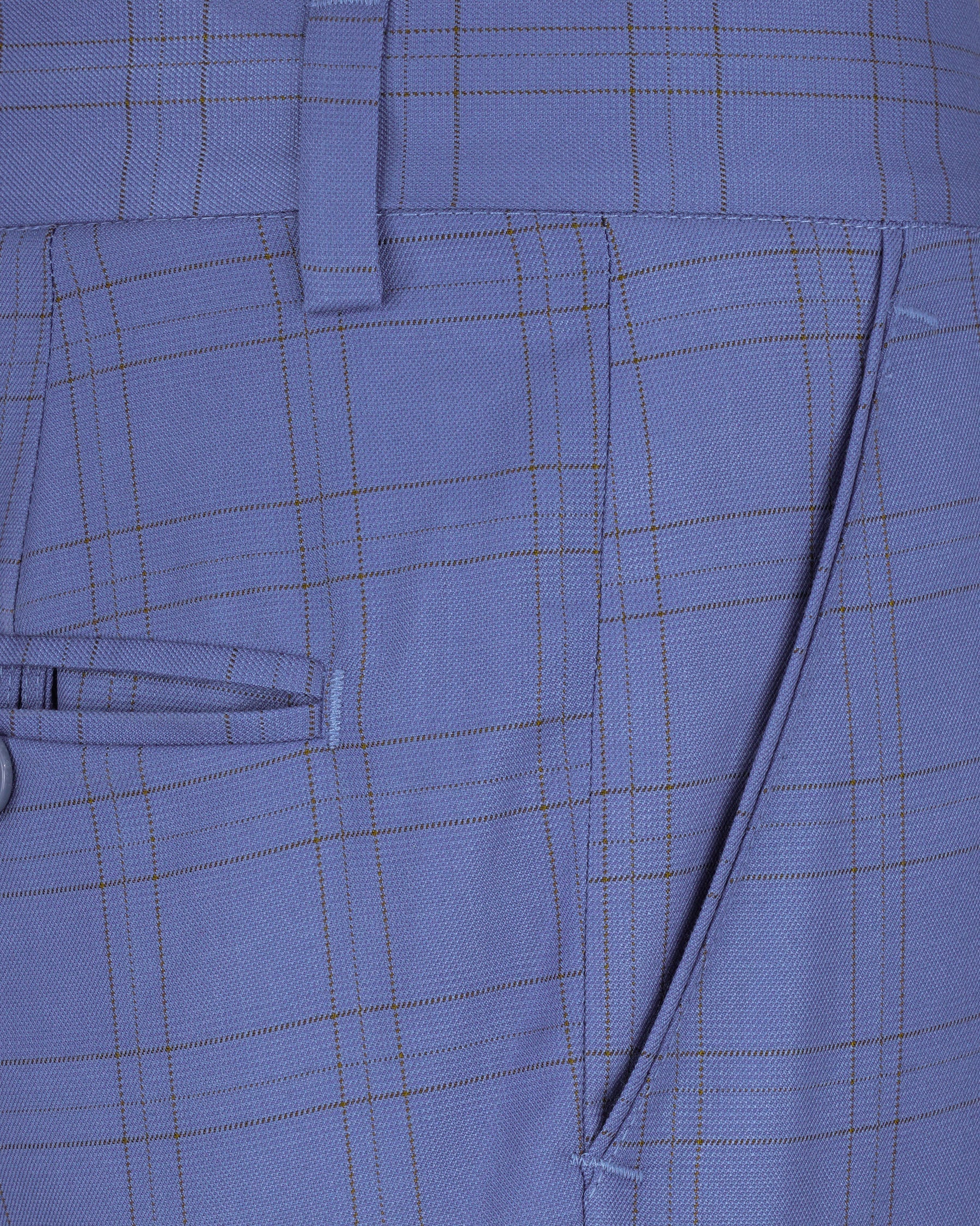 Scampi Blue With Pickled Brown Plaid Cross Placket Bandhgala Suit