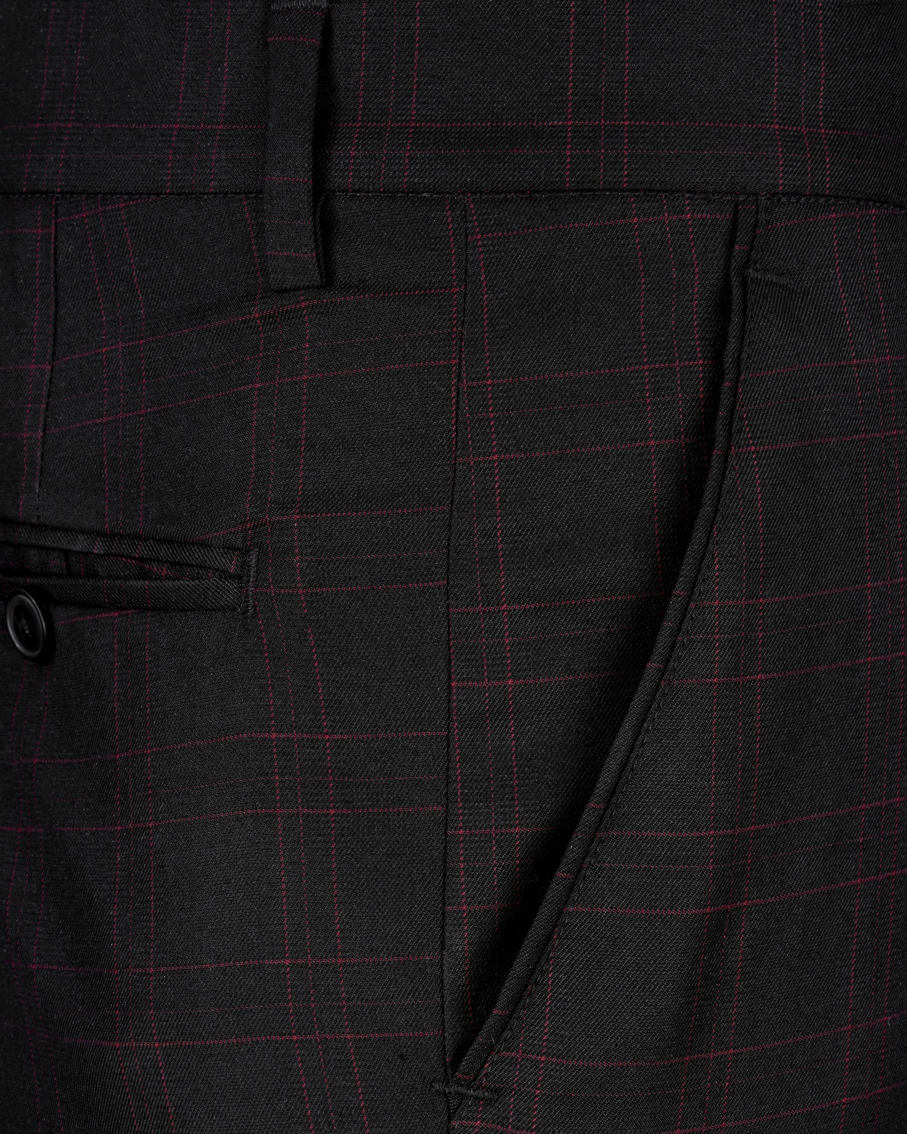 Onyx Black windowpane Cross Placket Bandhgala Suit