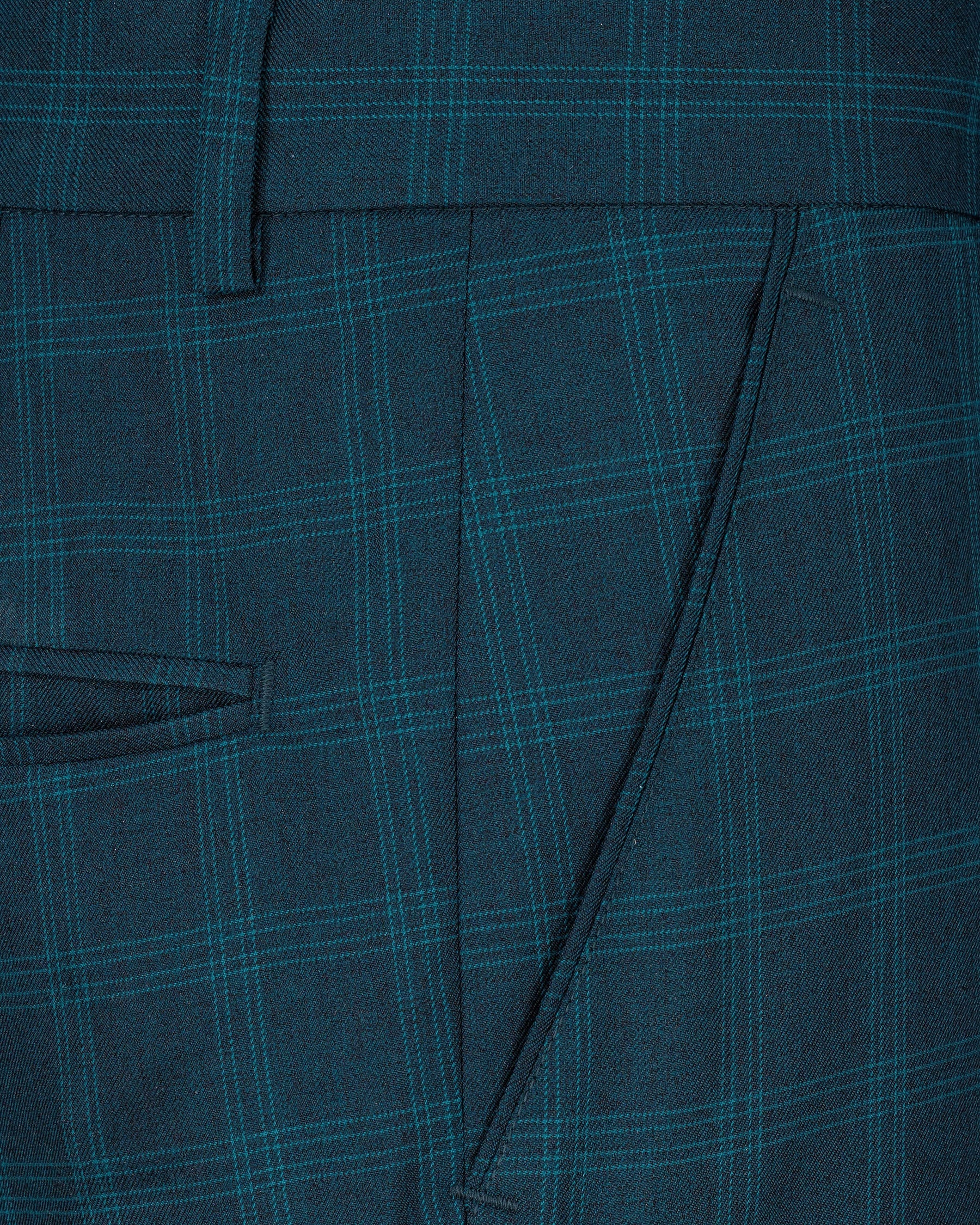 Cloud Burst Sea Green Windowpane Cross Placket Bandhgala Suit