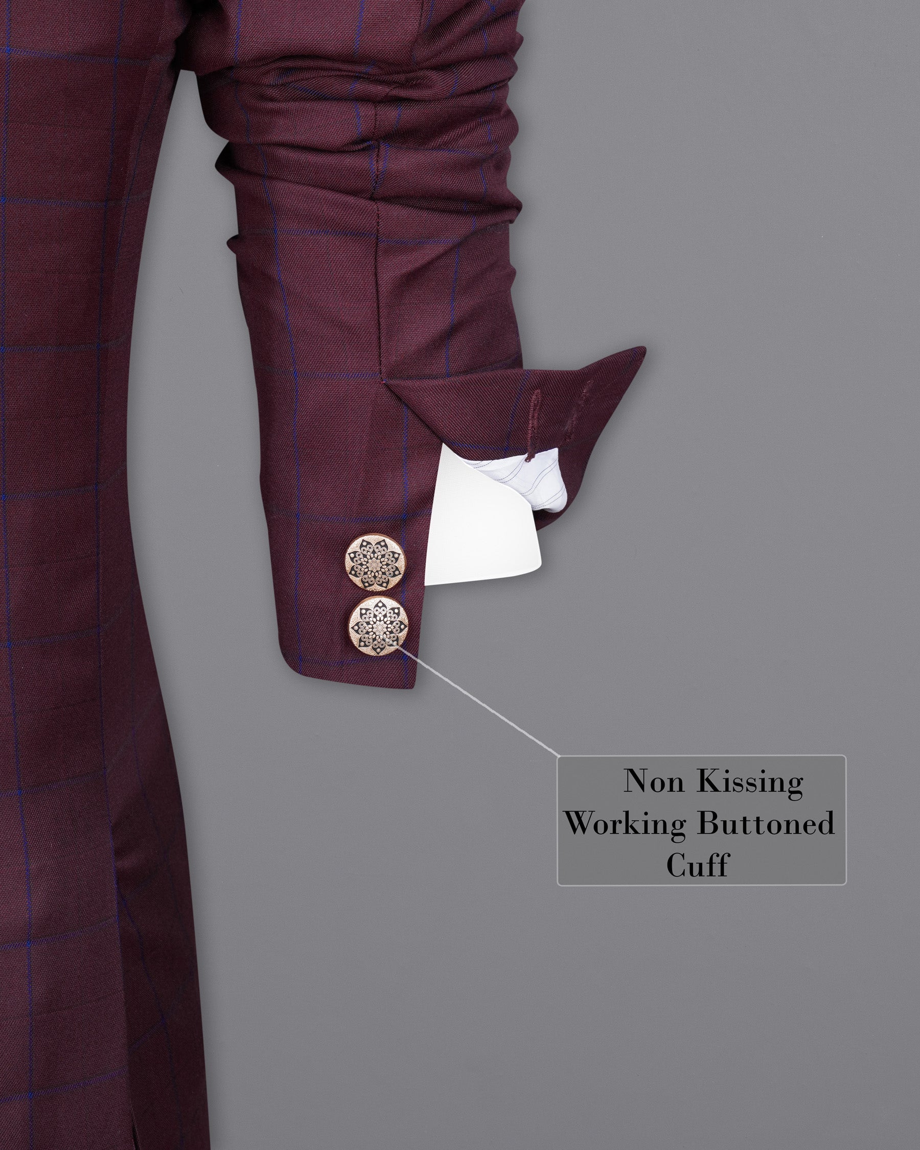 Wine Berry With Haiti Blue Windowpane Cross Placket Bandhgala Suit