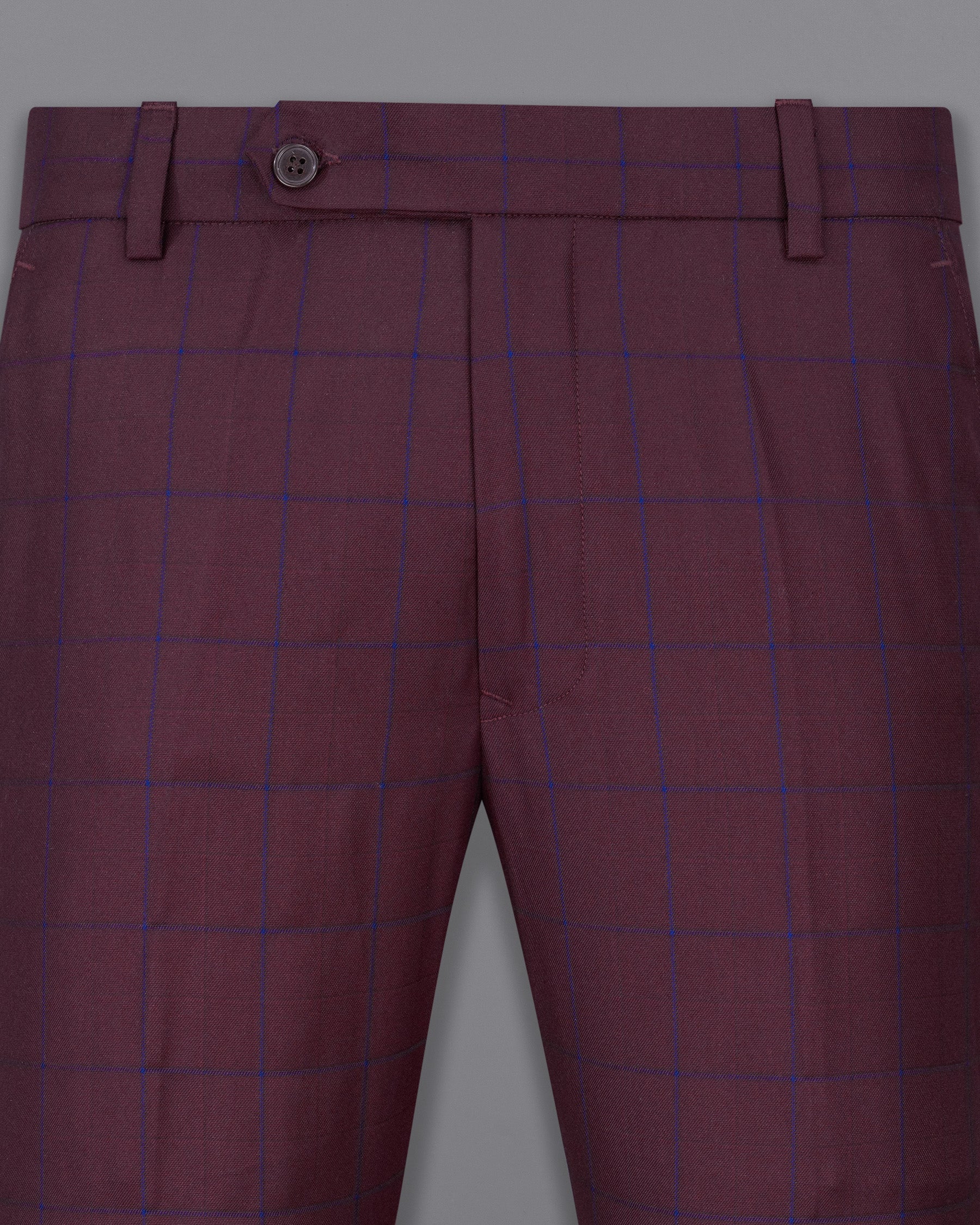 Wine Berry With Haiti Blue Windowpane Cross Placket Bandhgala Suit