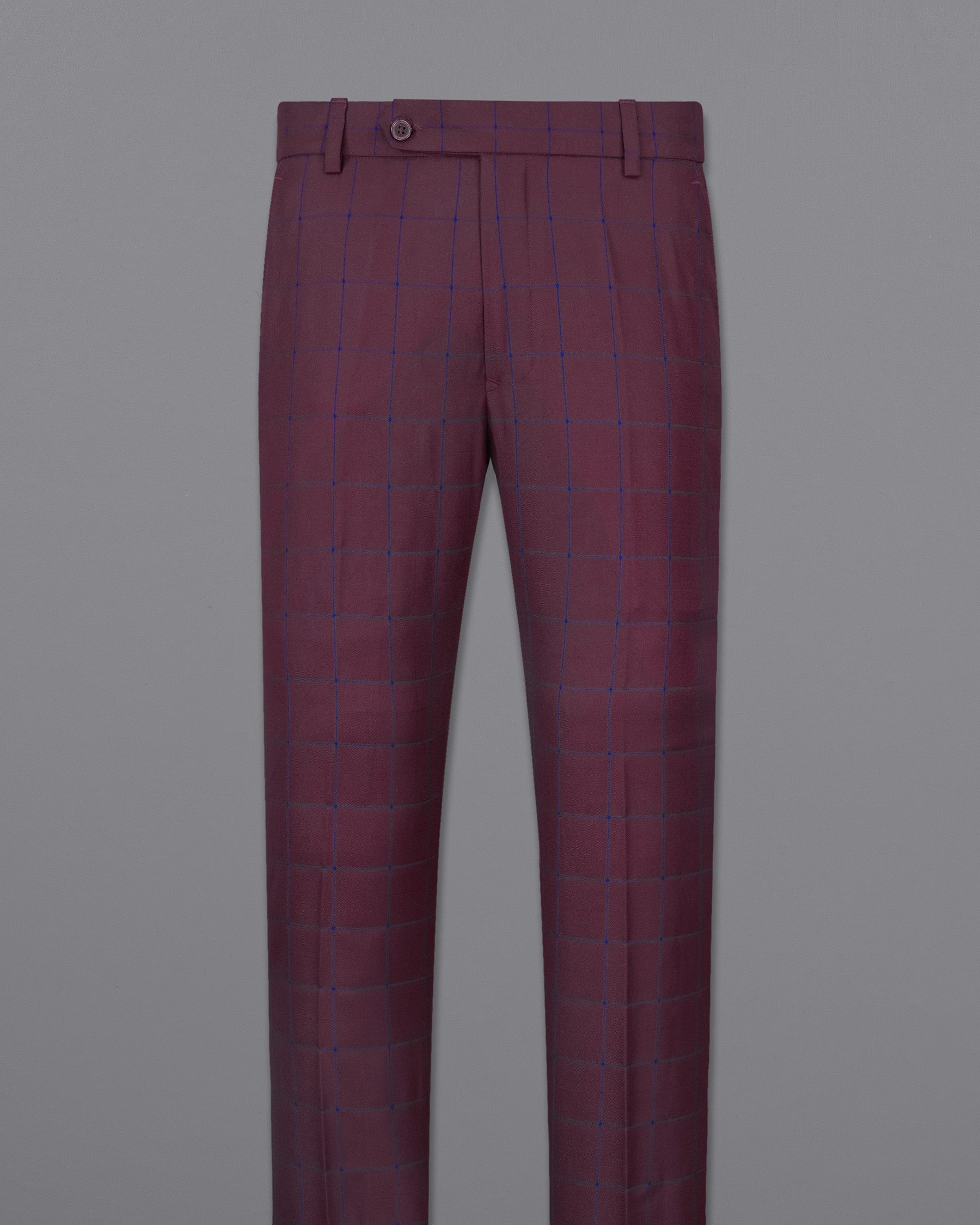 Wine Berry With Haiti Blue Windowpane Cross Placket Bandhgala Suit