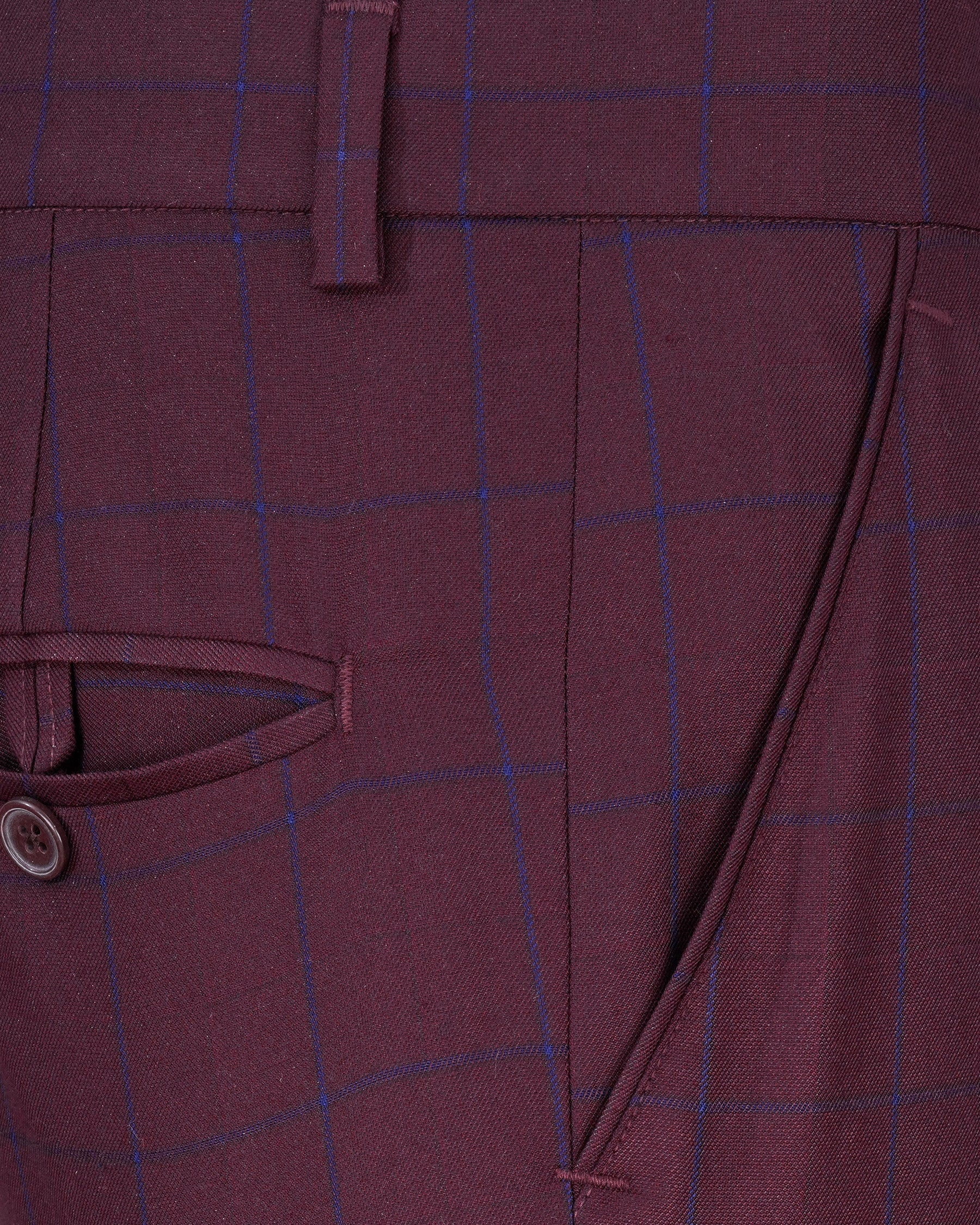 Wine Berry With Haiti Blue Windowpane Cross Placket Bandhgala Suit