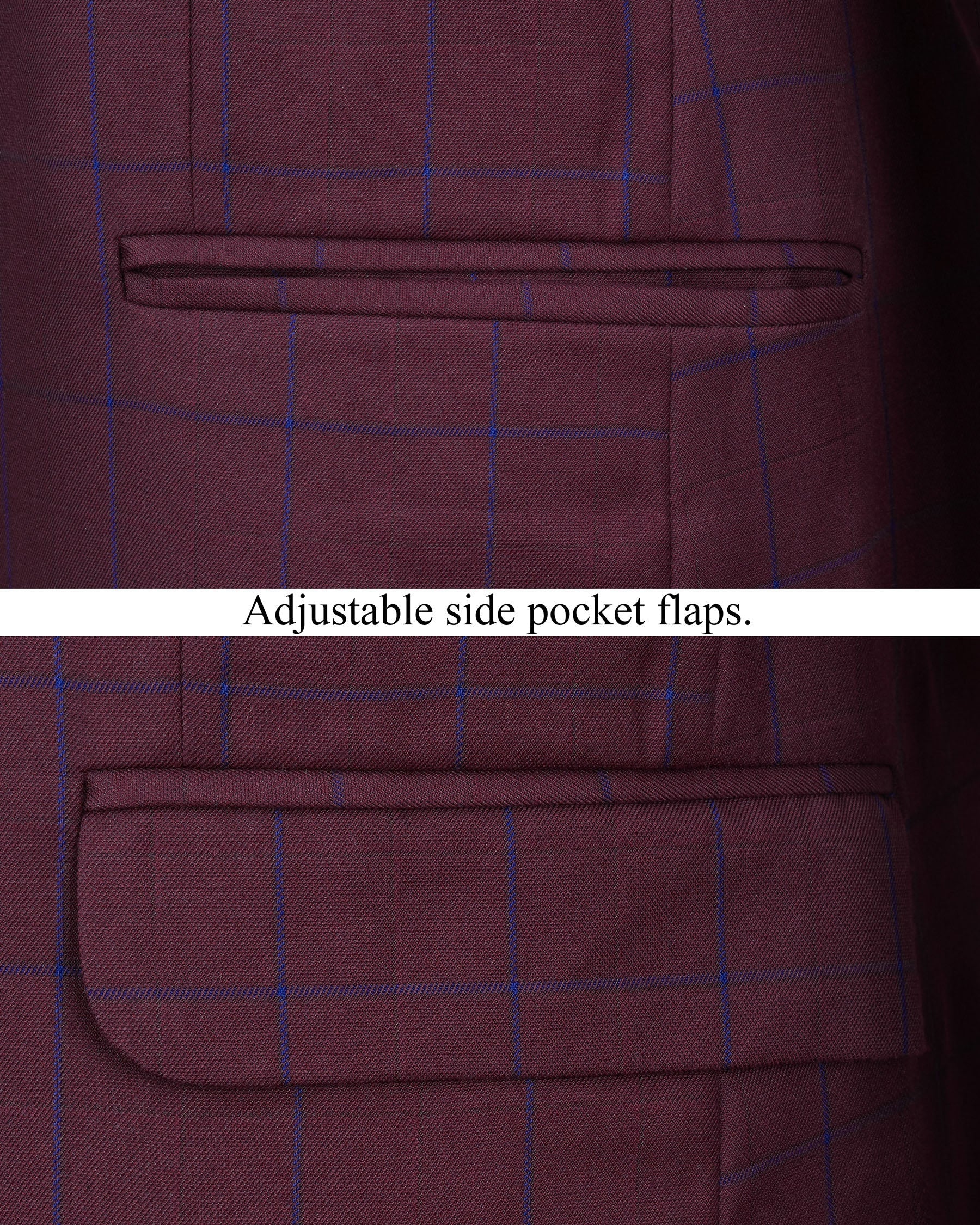 Wine Berry With Haiti Blue Windowpane Cross Placket Bandhgala Suit