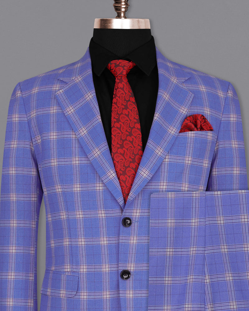 Glaucous Blue with Gainsboro Gray Plaid Single Breasted Suit