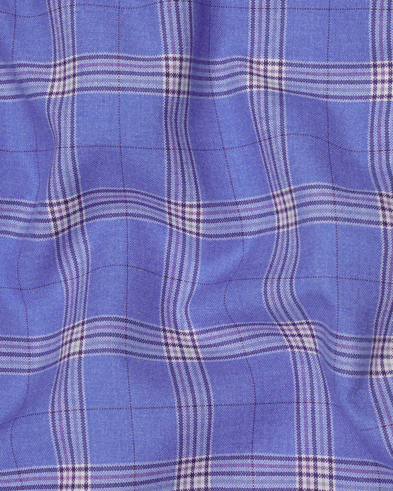 Glaucous Blue with Gainsboro Gray Plaid Single Breasted Suit