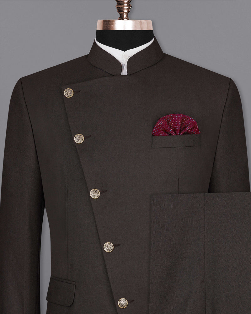 Baltic Sea Brown Cross Placket Bandhgala Suit
