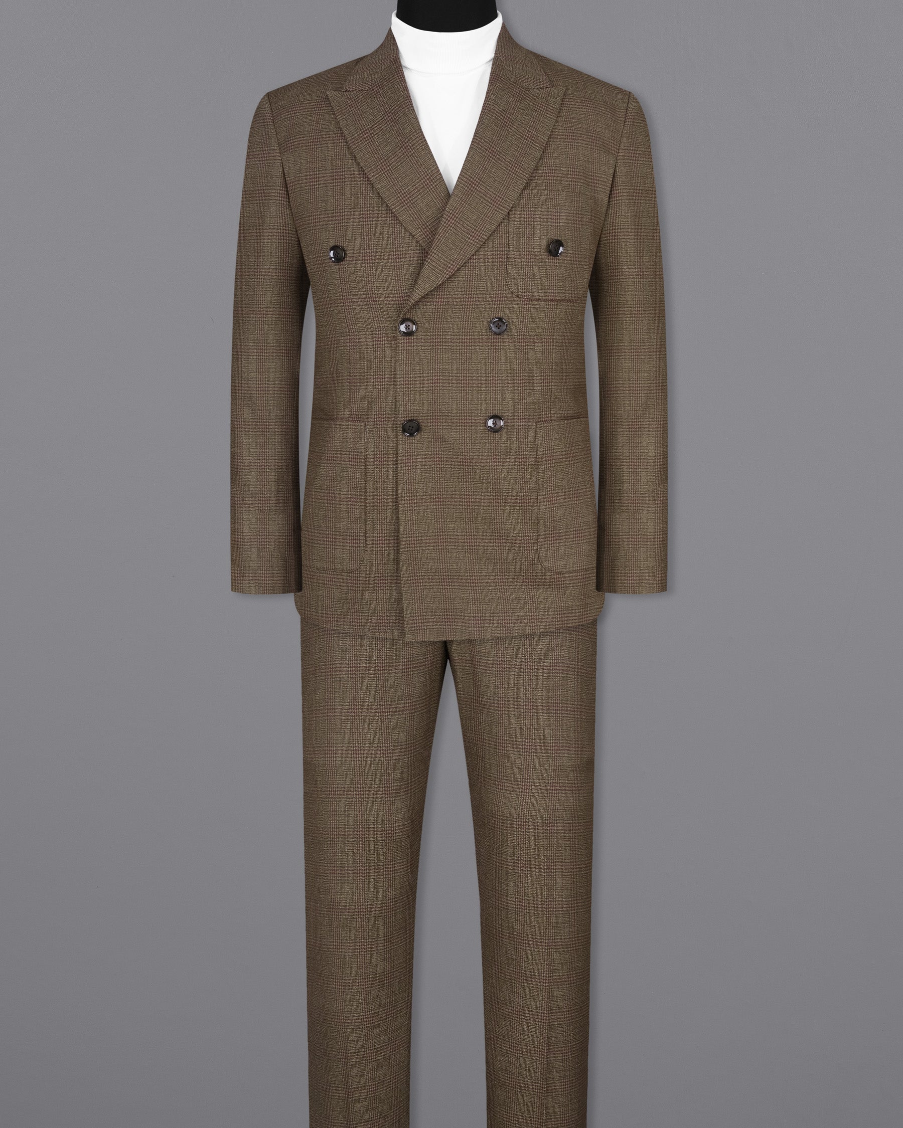Hemlock Brown Plaid Double Breasted Wool Sports Suit