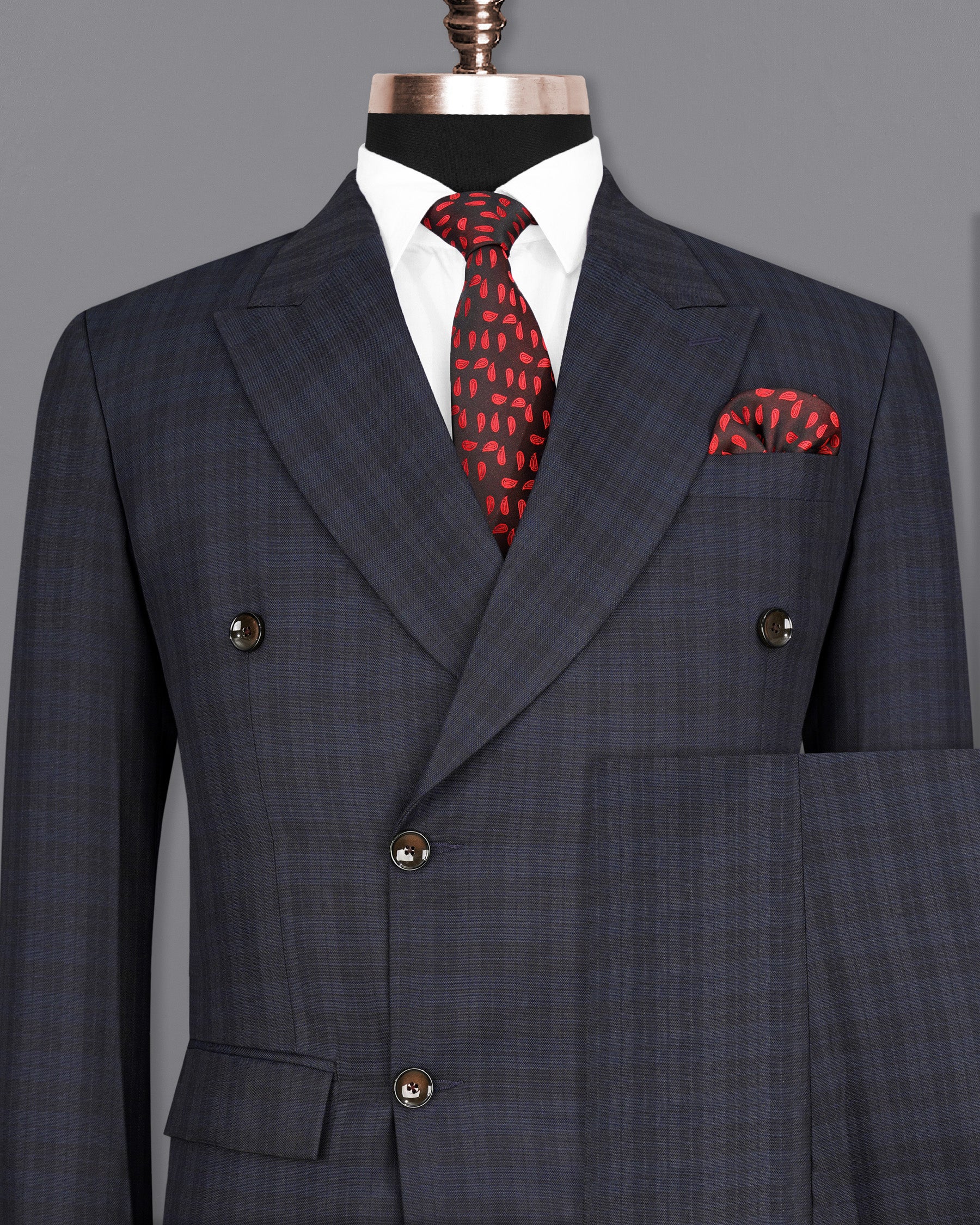 Cloud Burst Blue with Iridium Gray Plaid Double Breasted Suit