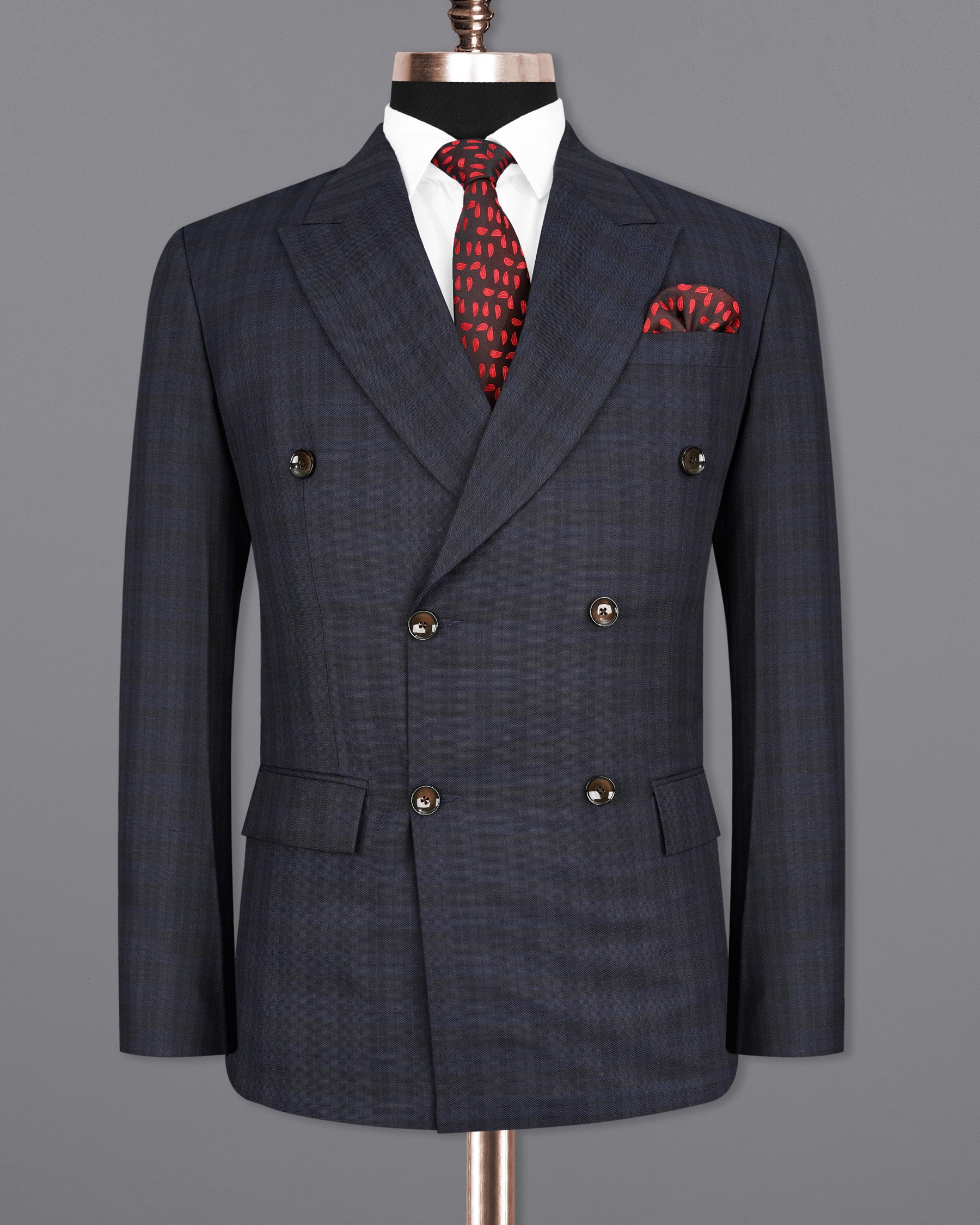 Cloud Burst Blue with Iridium Gray Plaid Double Breasted Suit