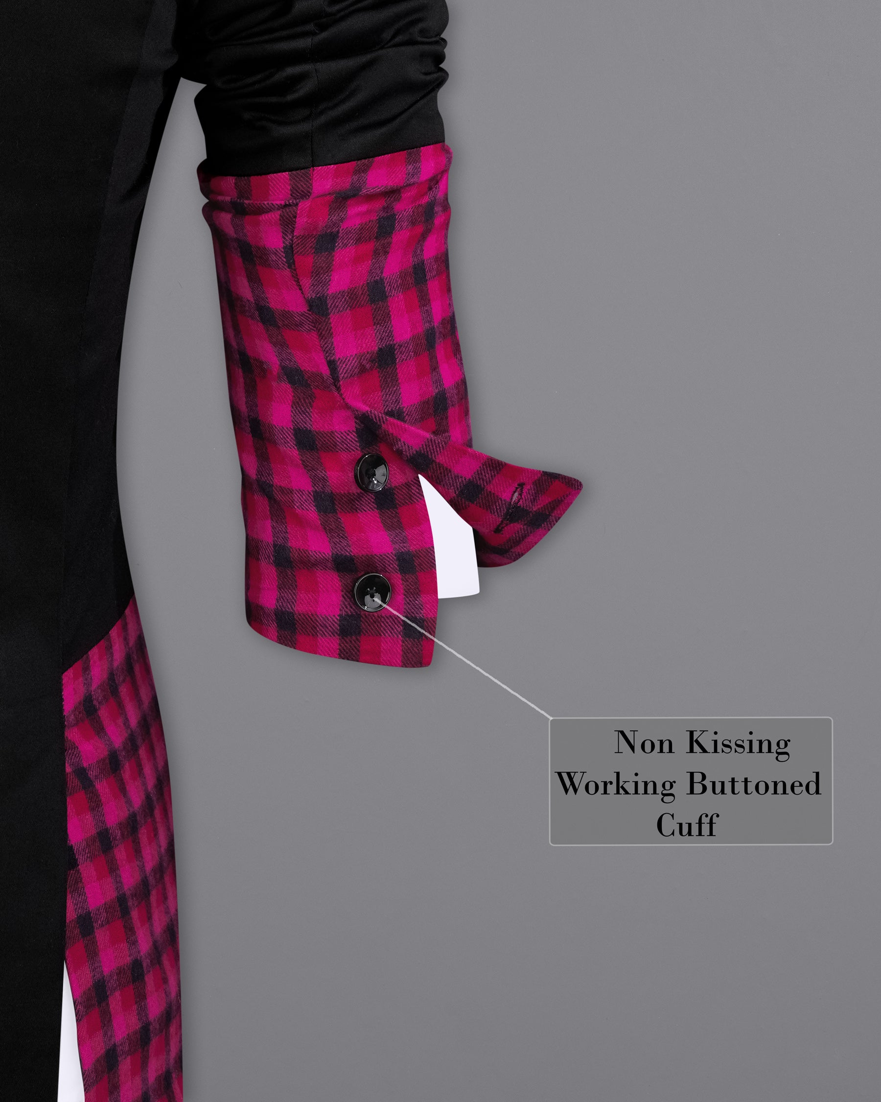 Half-Black and Half Jazzberry Pink Checkered Single-Breasted Premium Cotton Designer Suit