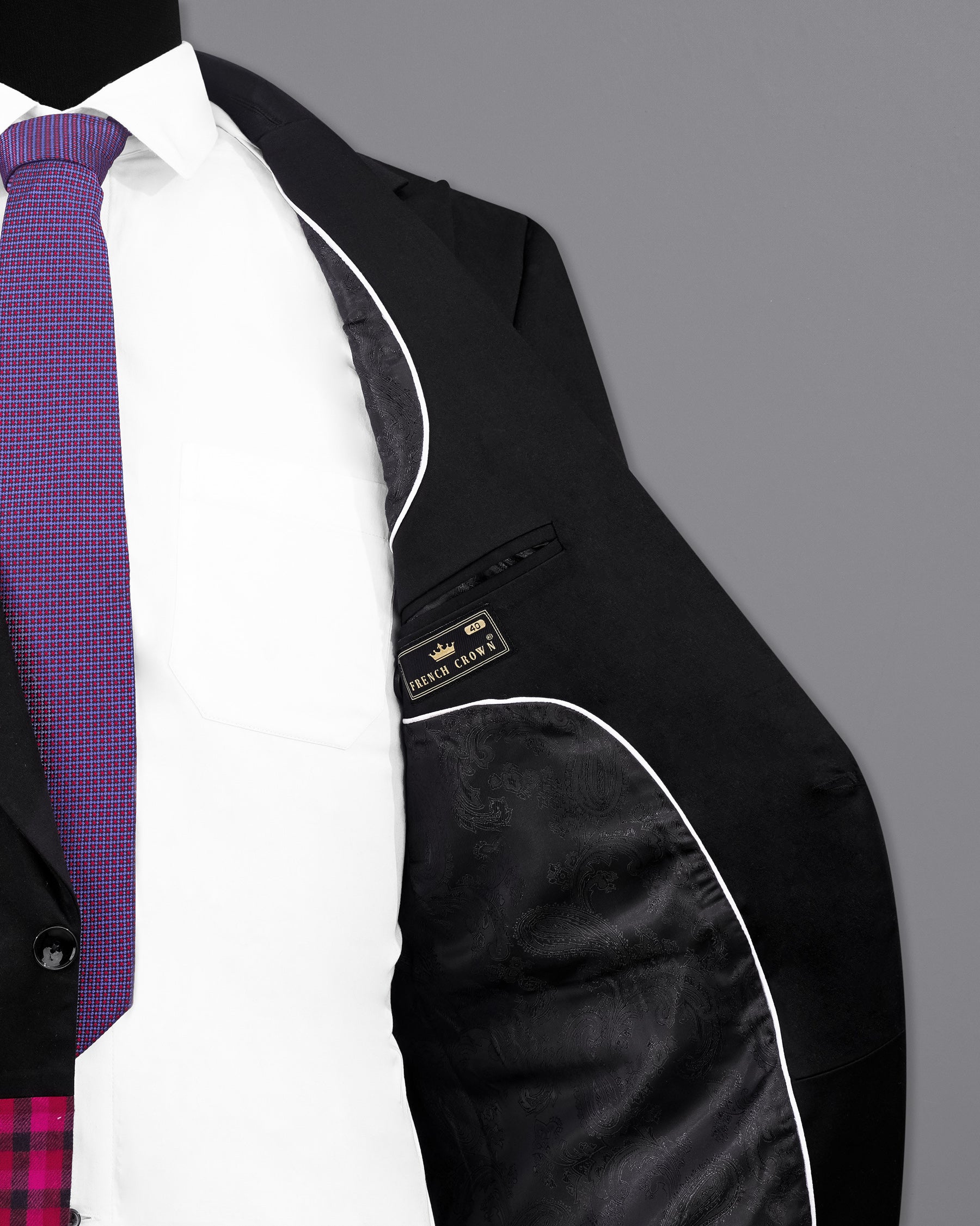 Half-Black and Half Jazzberry Pink Checkered Single-Breasted Premium Cotton Designer Suit