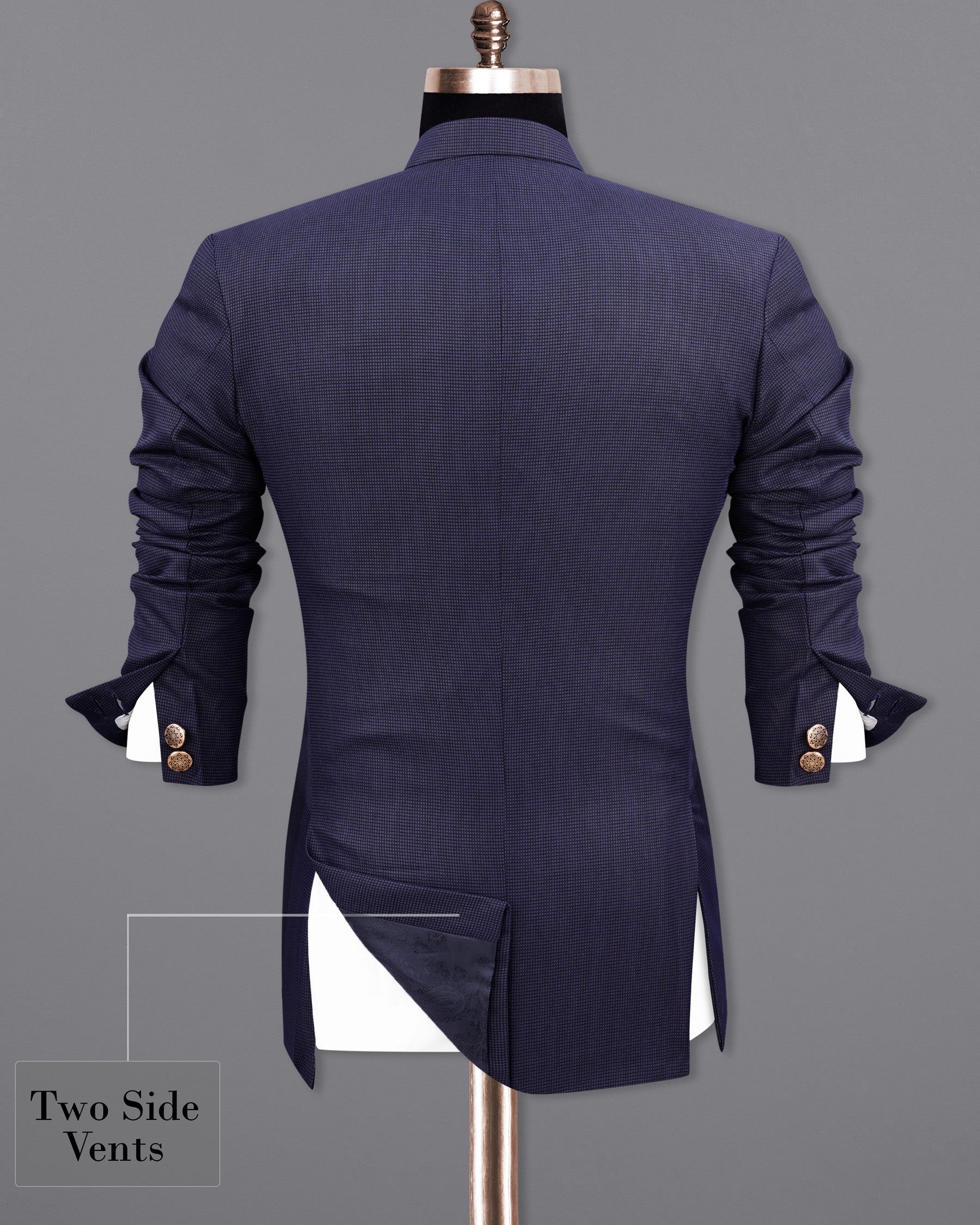 Ebony Clay Blue Cross Placket Bandhgala Suit