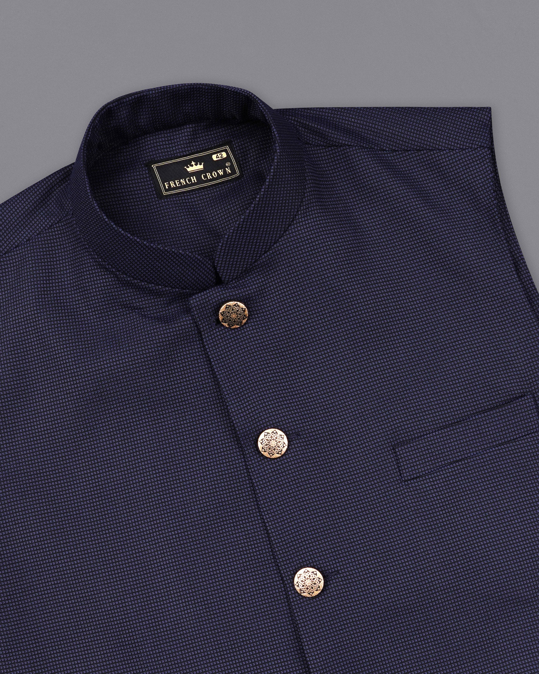 Ebony Clay Blue Cross Placket Bandhgala Suit