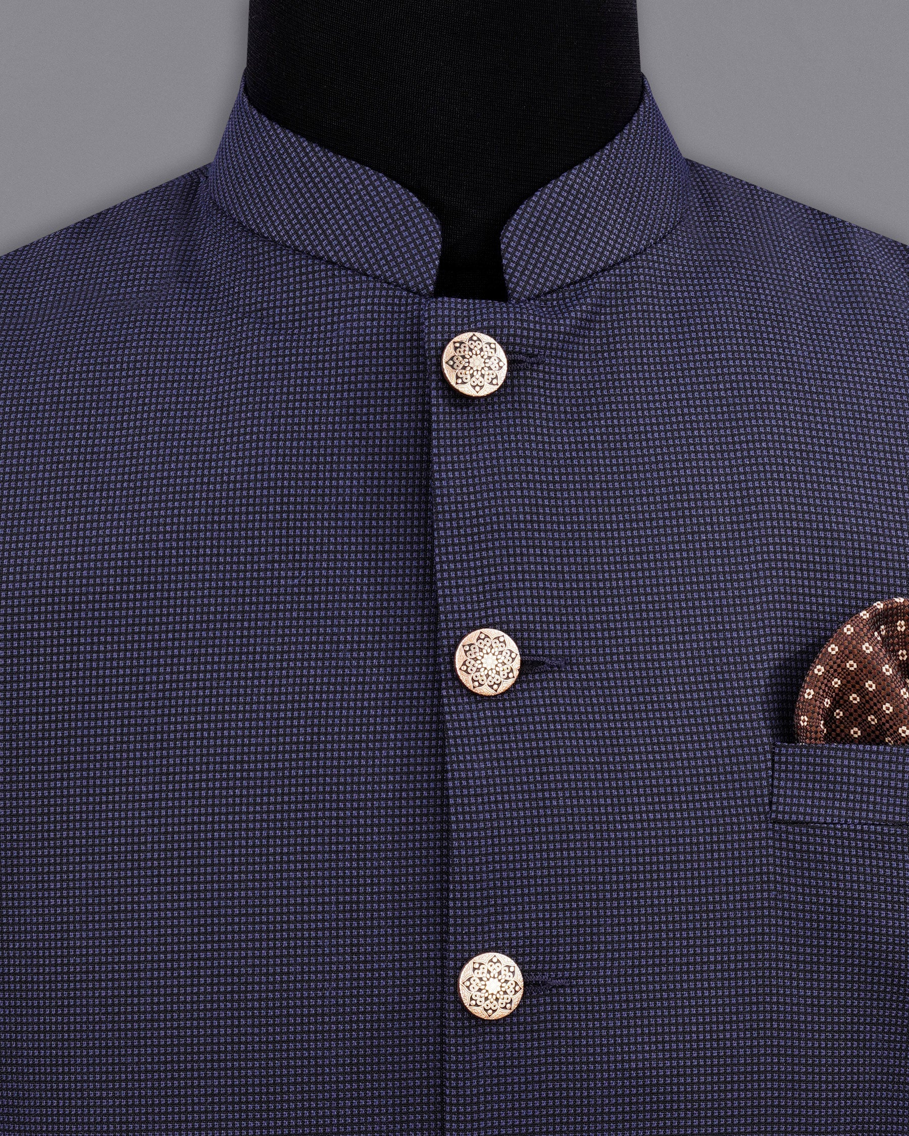 Ebony Clay Blue Cross Placket Bandhgala Suit