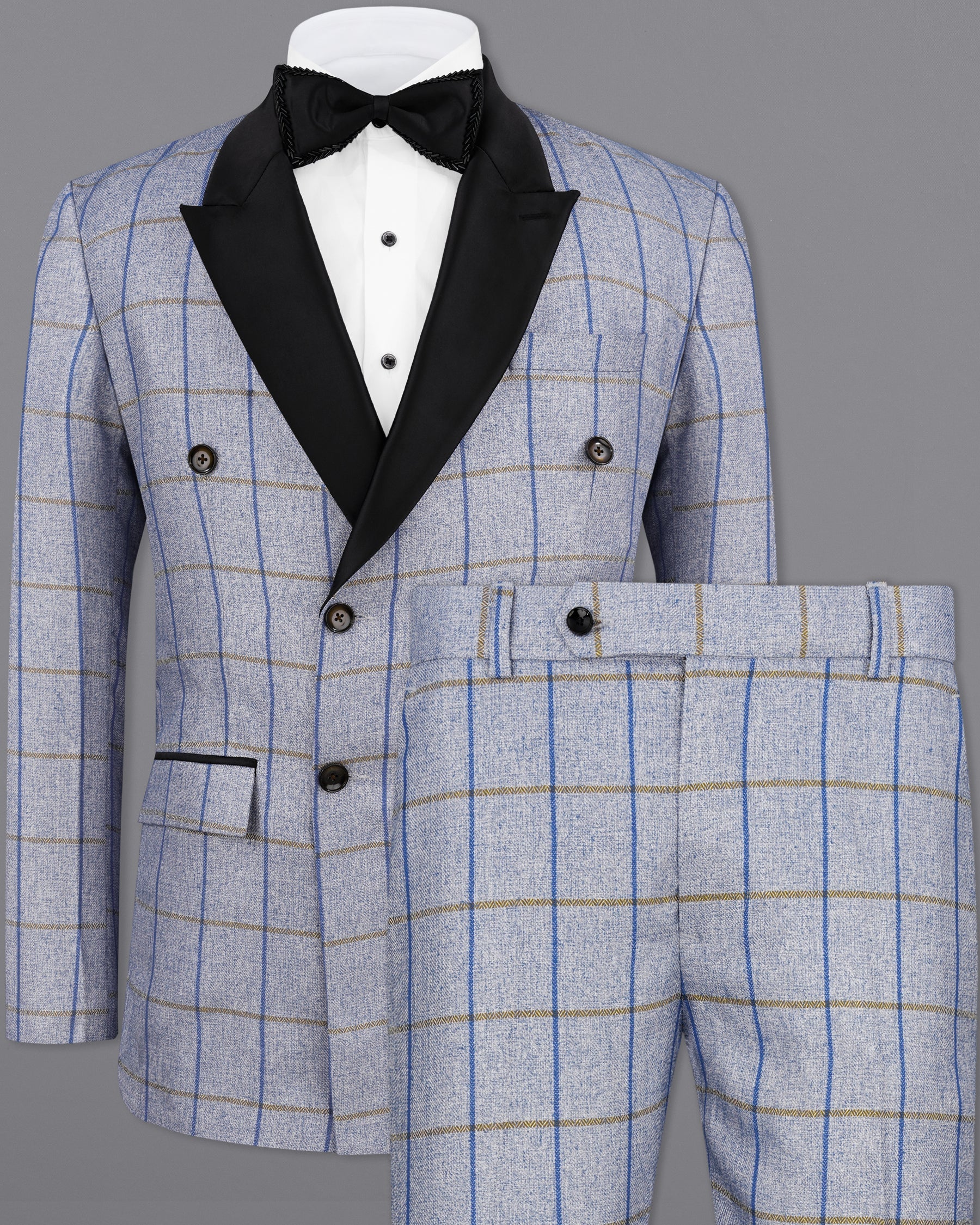 Mobster Blue Checkered Double Breasted Black Lapel Designer Suit ST2150-DB-BKL-36, ST2150-DB-BKL-38, ST2150-DB-BKL-40, ST2150-DB-BKL-42, ST2150-DB-BKL-44, ST2150-DB-BKL-46, ST2150-DB-BKL-48, ST2150-DB-BKL-50, ST2150-DB-BKL-52, ST2150-DB-BKL-54, ST2150-DB-BKL-56, ST2150-DB-BKL-58, ST2150-DB-BKL-60