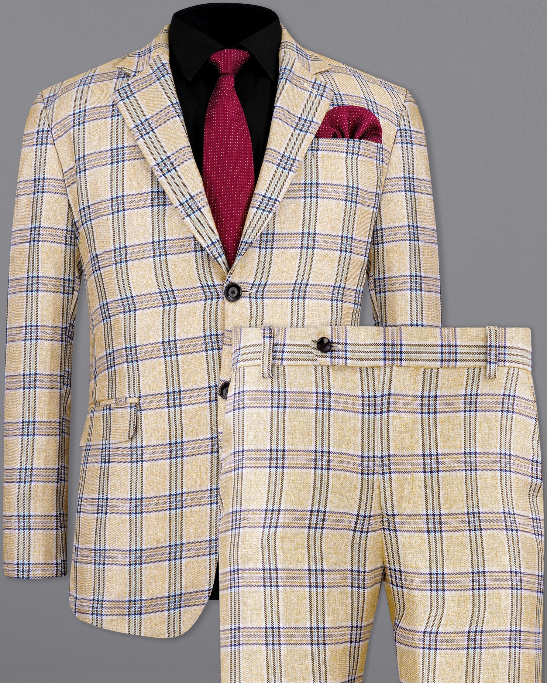 Coriander Light Brown with Rhino Blue Plaid Single Breasted Suit ST2155-SB-36, ST2155-SB-38, ST2155-SB-40, ST2155-SB-42, ST2155-SB-44, ST2155-SB-46, ST2155-SB-48, ST2155-SB-50, ST2155-SB-52, ST2155-SB-54, ST2155-SB-56, ST2155-SB-58, ST2155-SB-60