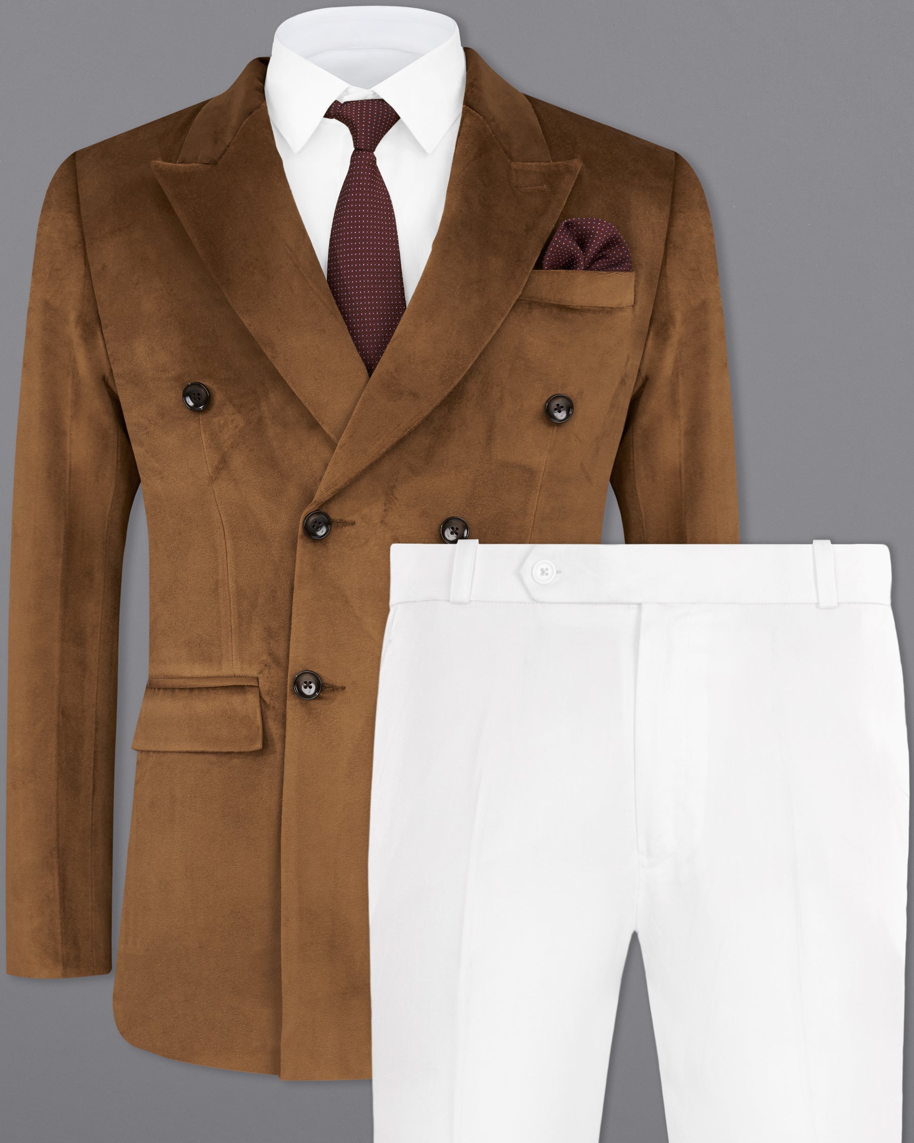 Nutmeg Brown Double Breasted Premium Velvet Designer Suit ST2205-DB-36, ST2205-DB-38, ST2205-DB-40, ST2205-DB-42, ST2205-DB-44, ST2205-DB-46, ST2205-DB-48, ST2205-DB-50, ST2205-DB-52, ST2205-DB-54, ST2205-DB-56, ST2205-DB-58, ST2205-DB-60