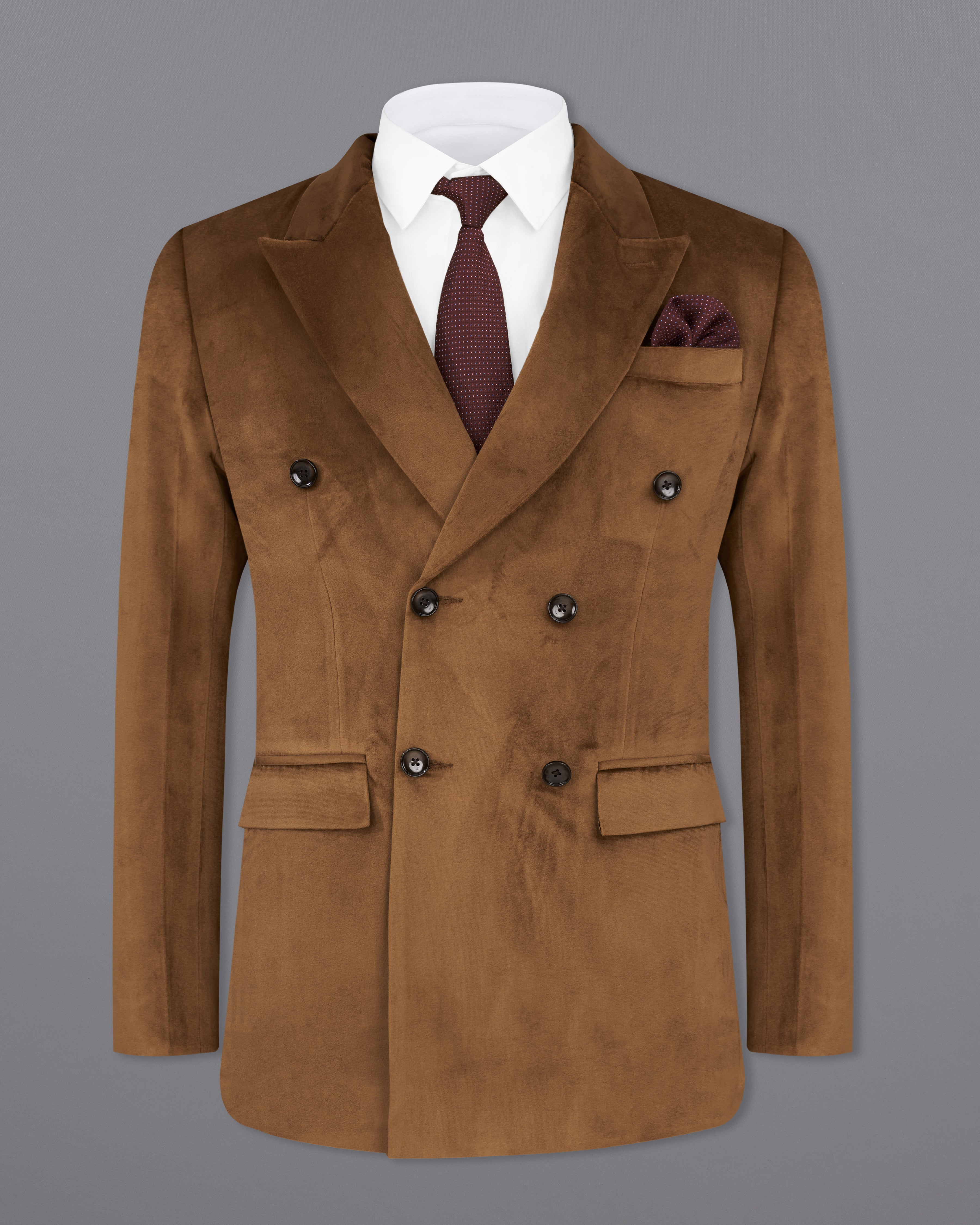 Nutmeg Brown Double Breasted Premium Velvet Designer Suit ST2205-DB-36, ST2205-DB-38, ST2205-DB-40, ST2205-DB-42, ST2205-DB-44, ST2205-DB-46, ST2205-DB-48, ST2205-DB-50, ST2205-DB-52, ST2205-DB-54, ST2205-DB-56, ST2205-DB-58, ST2205-DB-60