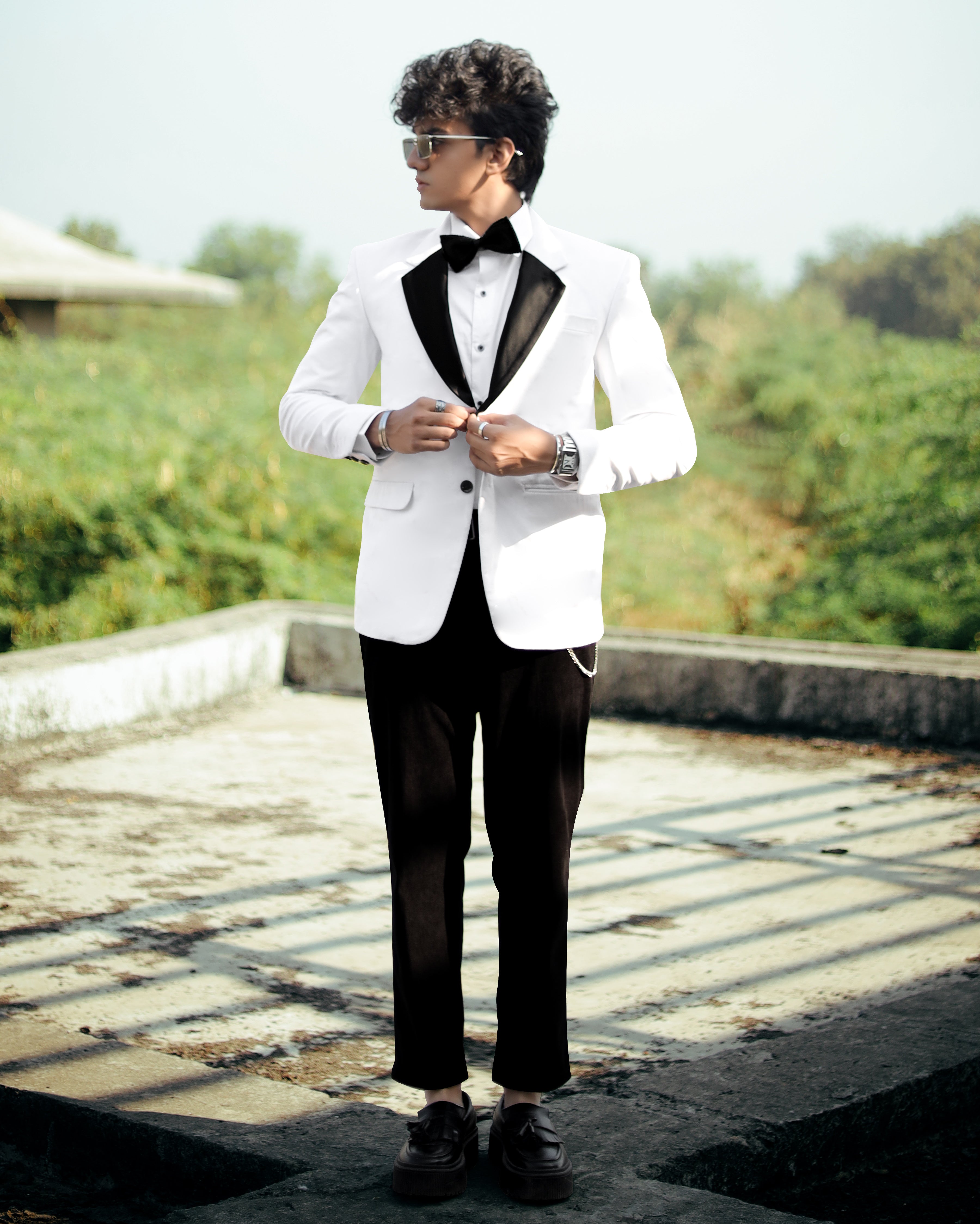 Bright White Single Breasted Premium Velvet Designer Suit