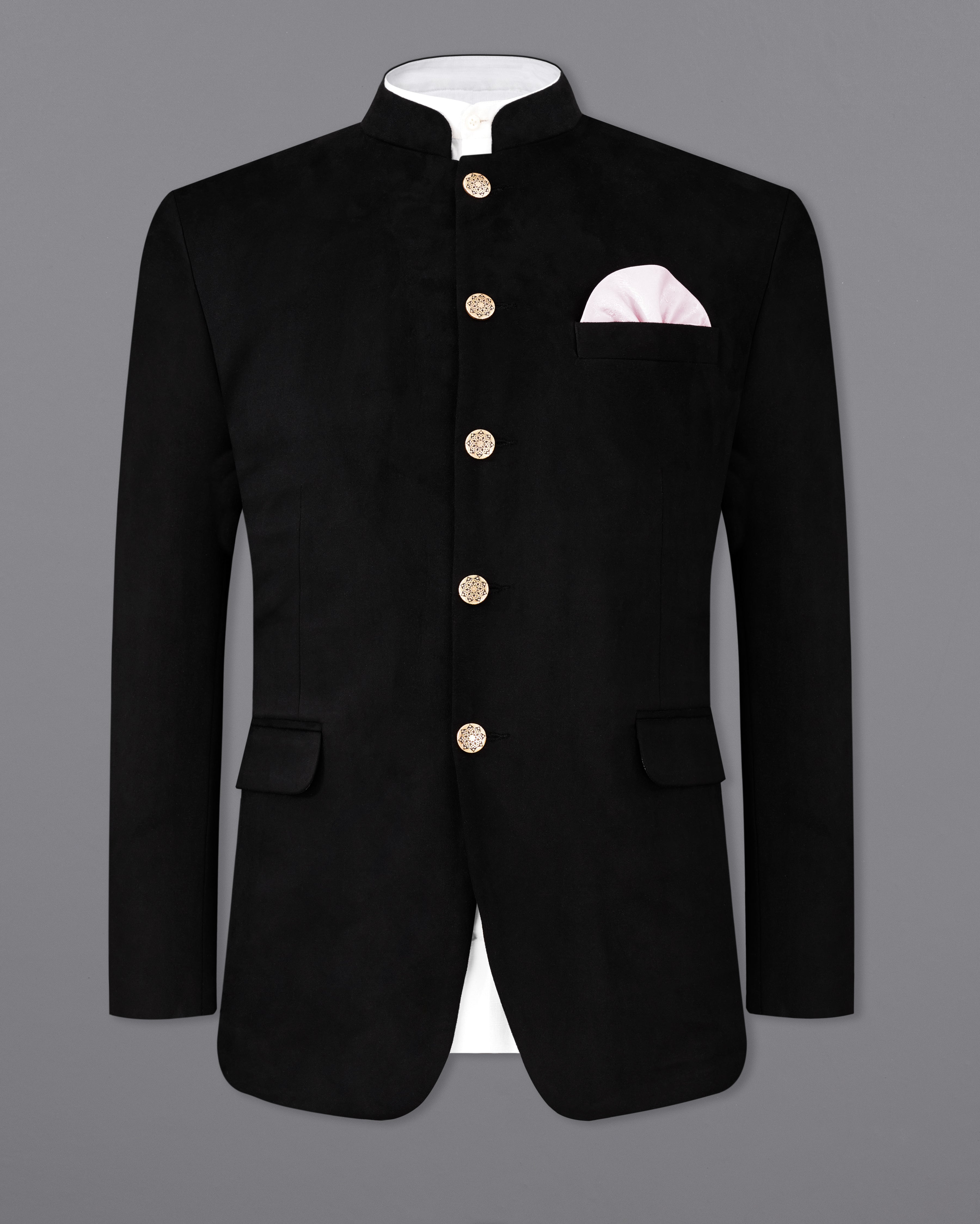 Jade Black Bandhgala Velvet Designer Suit ST2235-BG-36, ST2235-BG-38, ST2235-BG-40, ST2235-BG-42, ST2235-BG-44, ST2235-BG-46, ST2235-BG-48, ST2235-BG-50, ST2235-BG-52, ST2235-BG-54, ST2235-BG-56, ST2235-BG-58, ST2235-BG-60