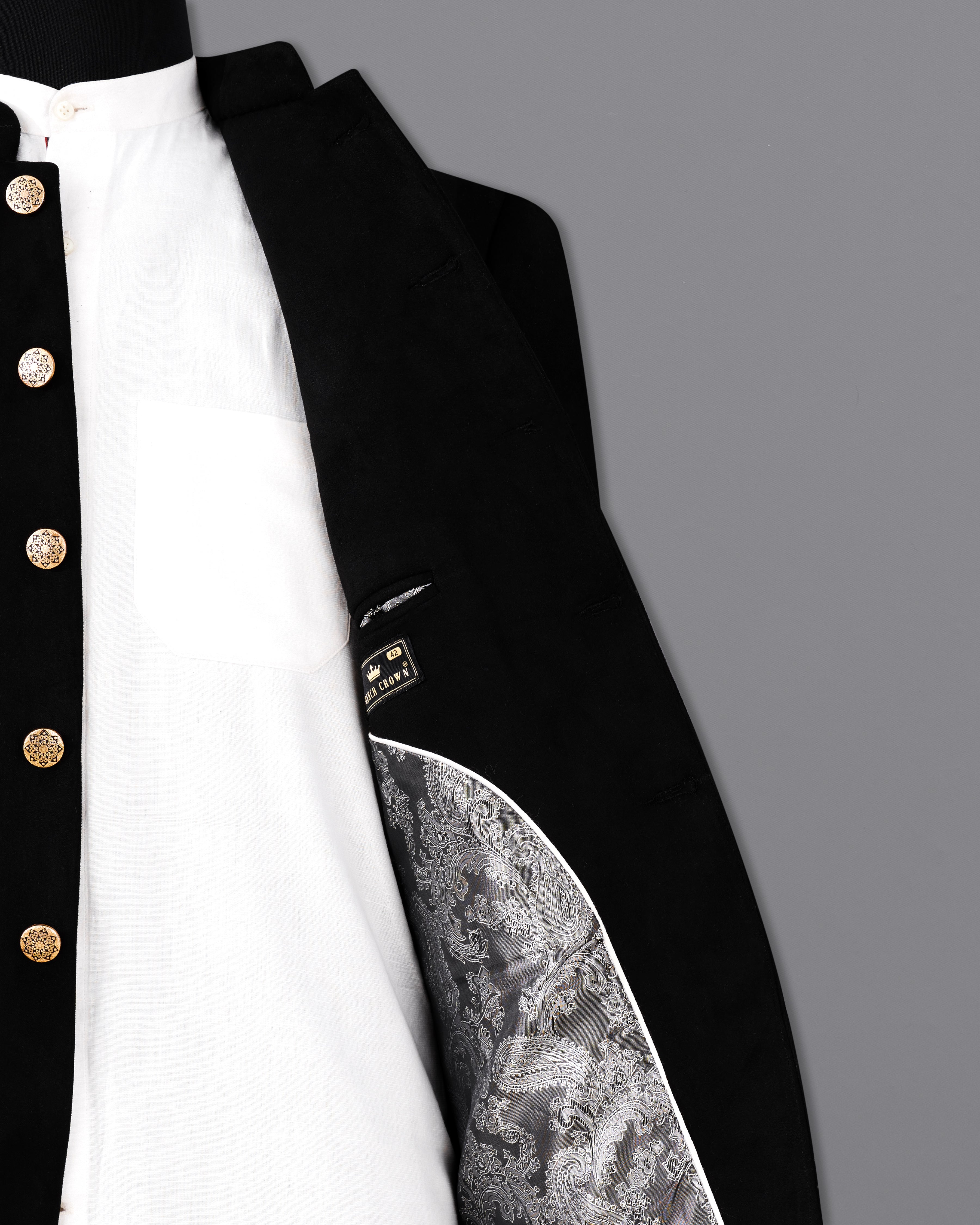 Jade Black Bandhgala Velvet Designer Suit ST2235-BG-36, ST2235-BG-38, ST2235-BG-40, ST2235-BG-42, ST2235-BG-44, ST2235-BG-46, ST2235-BG-48, ST2235-BG-50, ST2235-BG-52, ST2235-BG-54, ST2235-BG-56, ST2235-BG-58, ST2235-BG-60