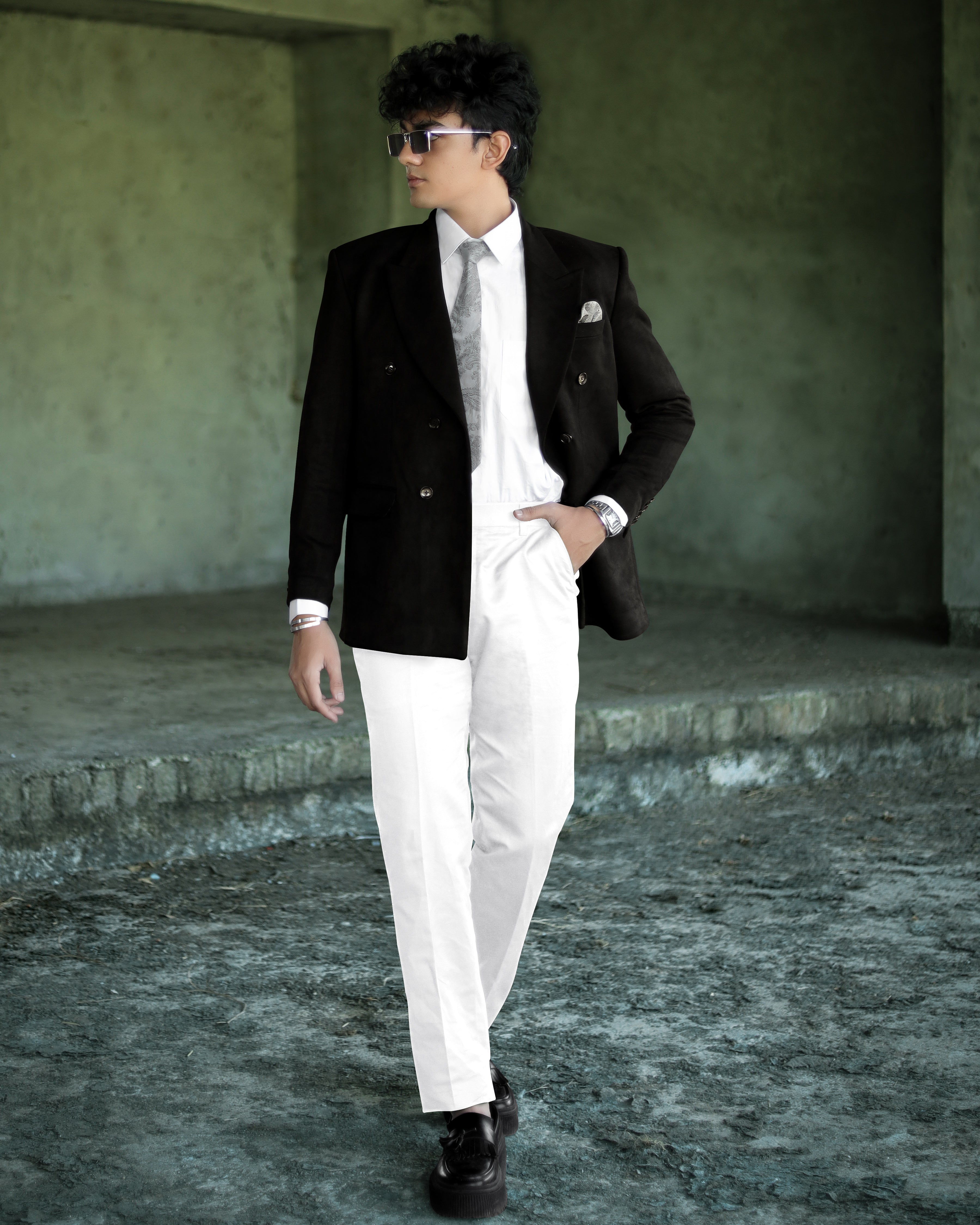 Jade Black Velvet Double-Breasted Designer Suit