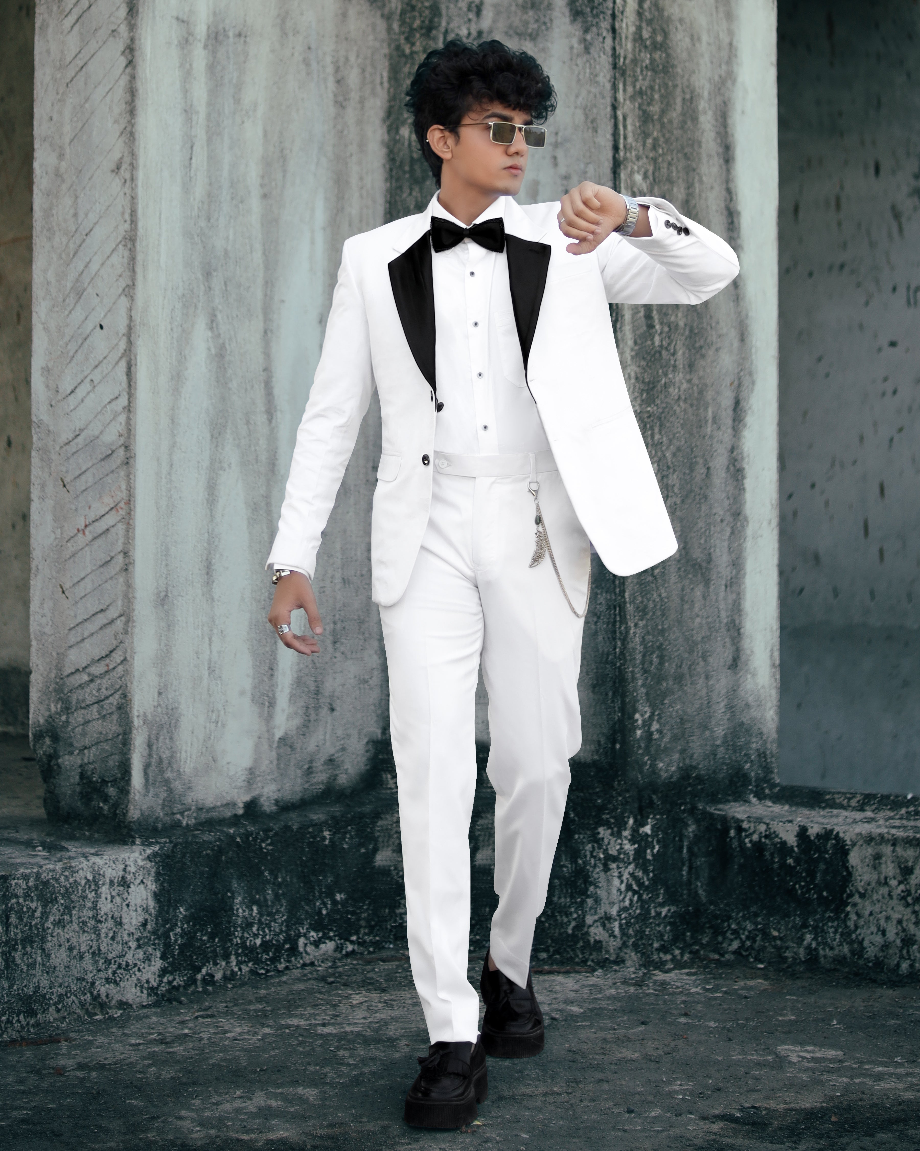 Bright White Single Breasted Premium Velvet Designer Suit