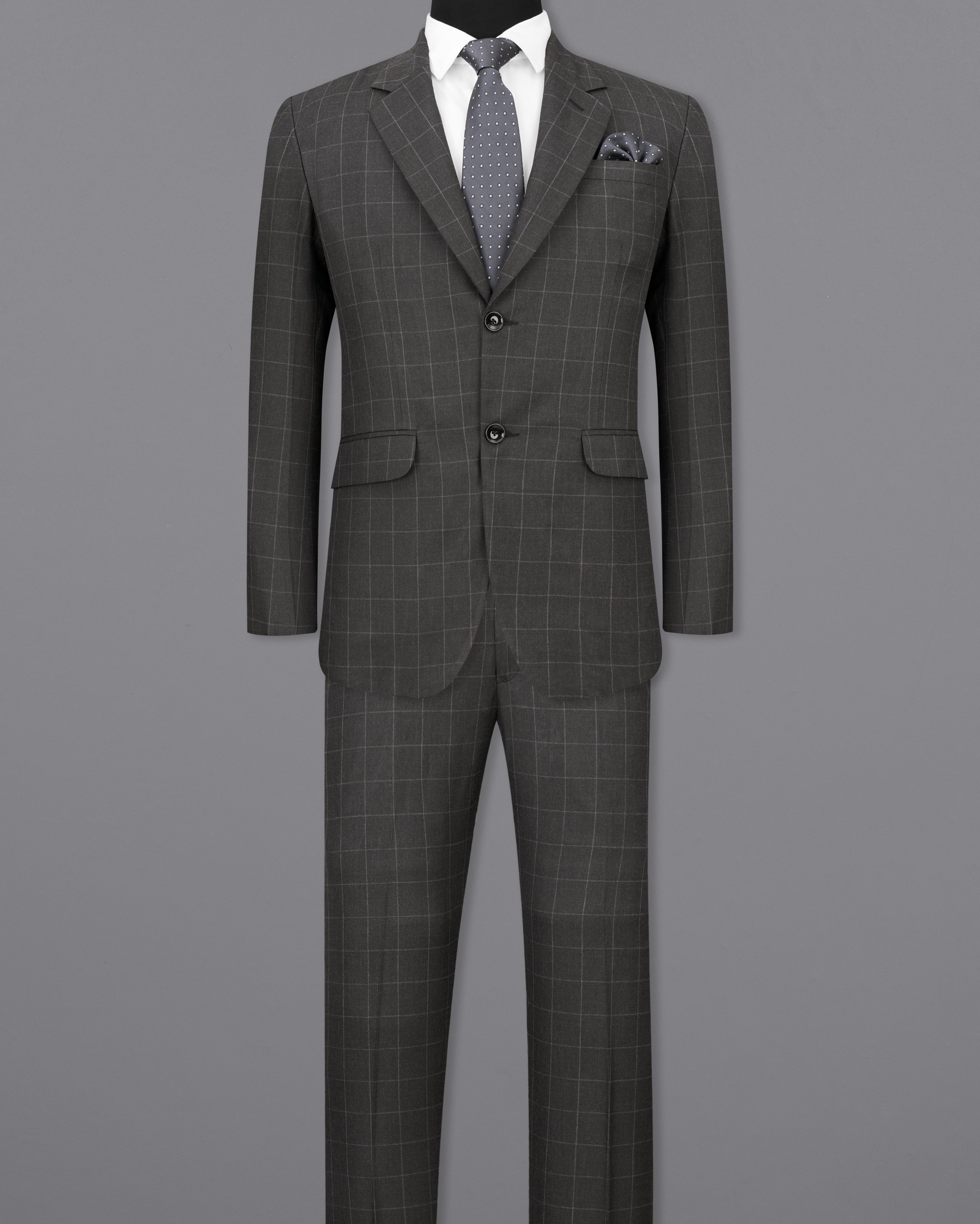 Charcoal Gray Windowpane Single Breasted Suit ST2473-SB-36, ST2473-SB-38, ST2473-SB-40, ST2473-SB-42, ST2473-SB-44, ST2473-SB-46, ST2473-SB-48, ST2473-SB-50, ST2473-SB-52, ST2473-SB-54, ST2473-SB-56, ST2473-SB-58, ST2473-SB-60