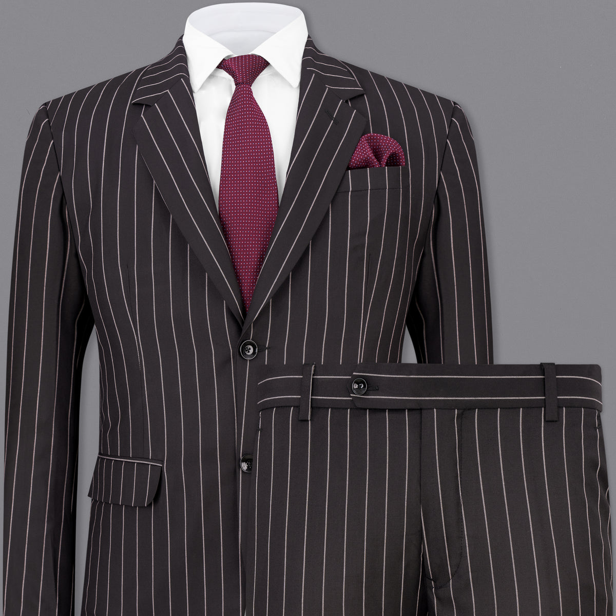 Birch Brown Striped Single Breasted Suit