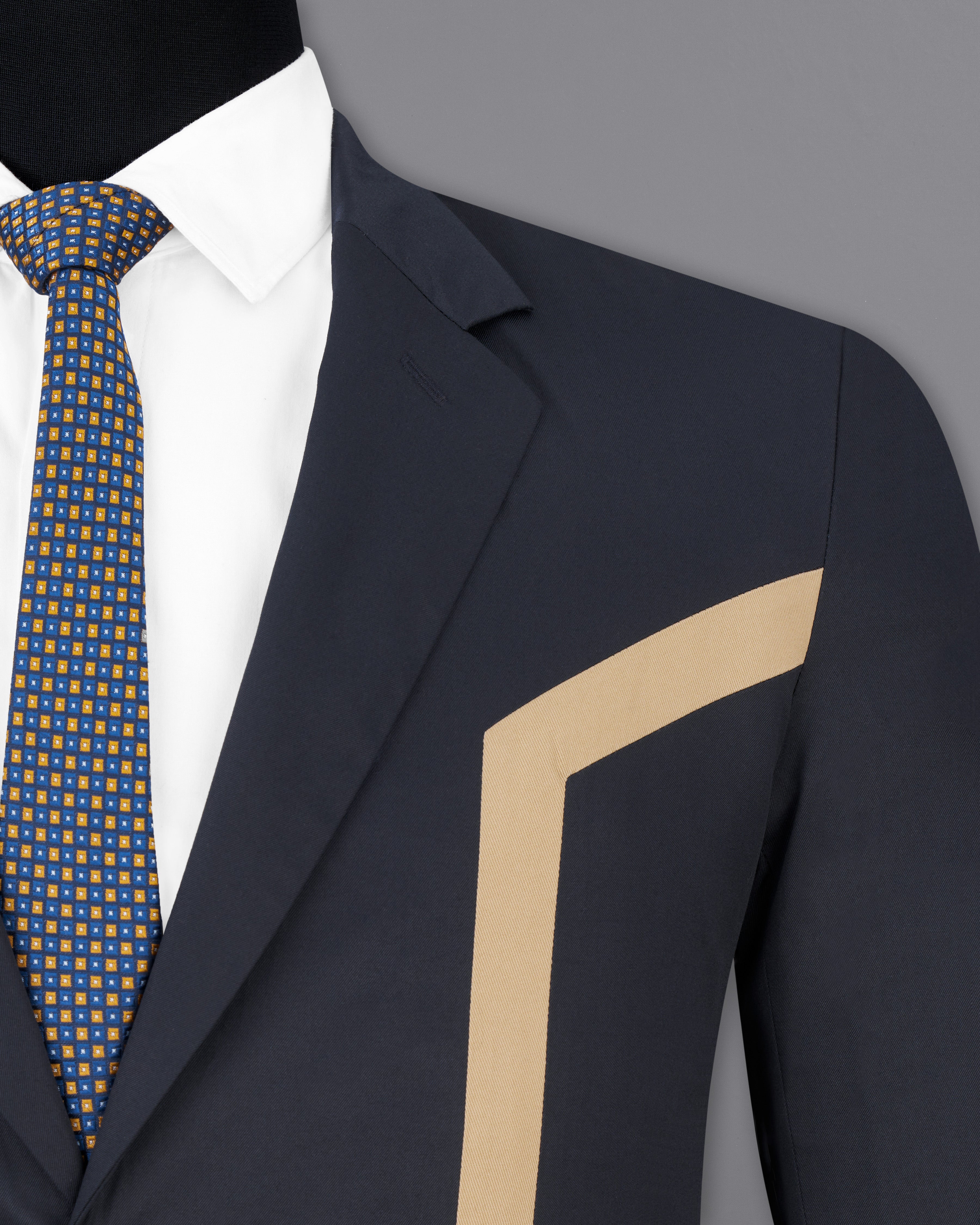 Thunder Navy Blue with Brown Patch Work Premium Cotton Designer Suit ST2509-SB-D229-36, ST2509-SB-D229-38, ST2509-SB-D229-40, ST2509-SB-D229-42, ST2509-SB-D229-44, ST2509-SB-D229-46, ST2509-SB-D229-48, ST2509-SB-D229-50, ST2509-SB-D229-52, ST2509-SB-D229-54, ST2509-SB-D229-56, ST2509-SB-D229-58, ST2509-SB-D229-60