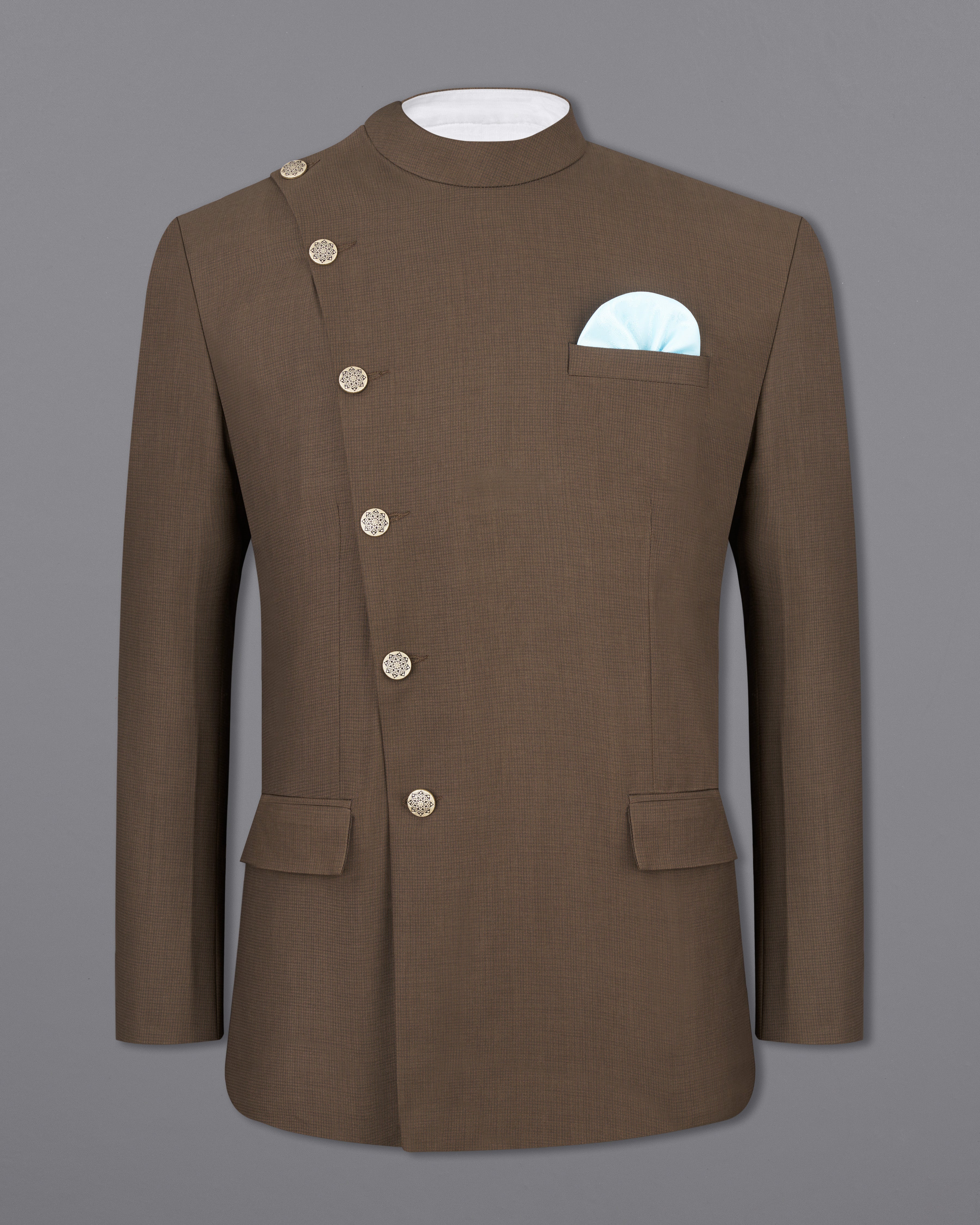 Judge Brown Cross Buttoned Bandhgala Suit ST2534-CBG2-36, ST2534-CBG2-38, ST2534-CBG2-40, ST2534-CBG2-42, ST2534-CBG2-44, ST2534-CBG2-46, ST2534-CBG2-48, ST2534-CBG2-50, ST2534-CBG2-53, ST2534-CBG2-54, ST2534-CBG2-56, ST2534-CBG2-58, ST2534-CBG2-60