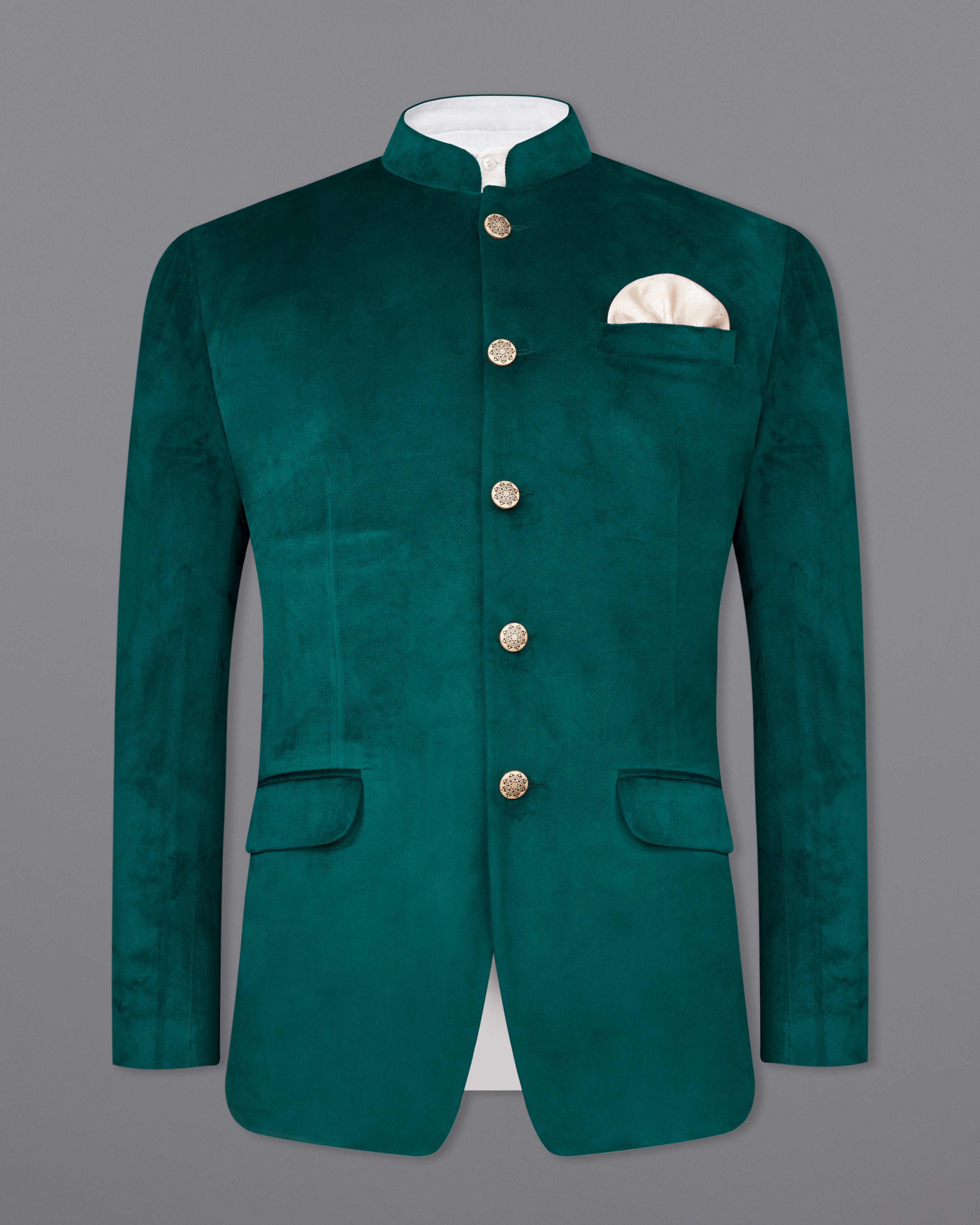 Burnham Green Bandhgala Velvet Suit ST2575-BG-36,ST2575-BG-38,ST2575-BG-40,ST2575-BG-42,ST2575-BG-44,ST2575-BG-46,ST2575-BG-48,ST2575-BG-50,,ST2575-BG-52,ST2575-BG-54,ST2575-BG-56,ST2575-BG-58,ST2575-BG-60