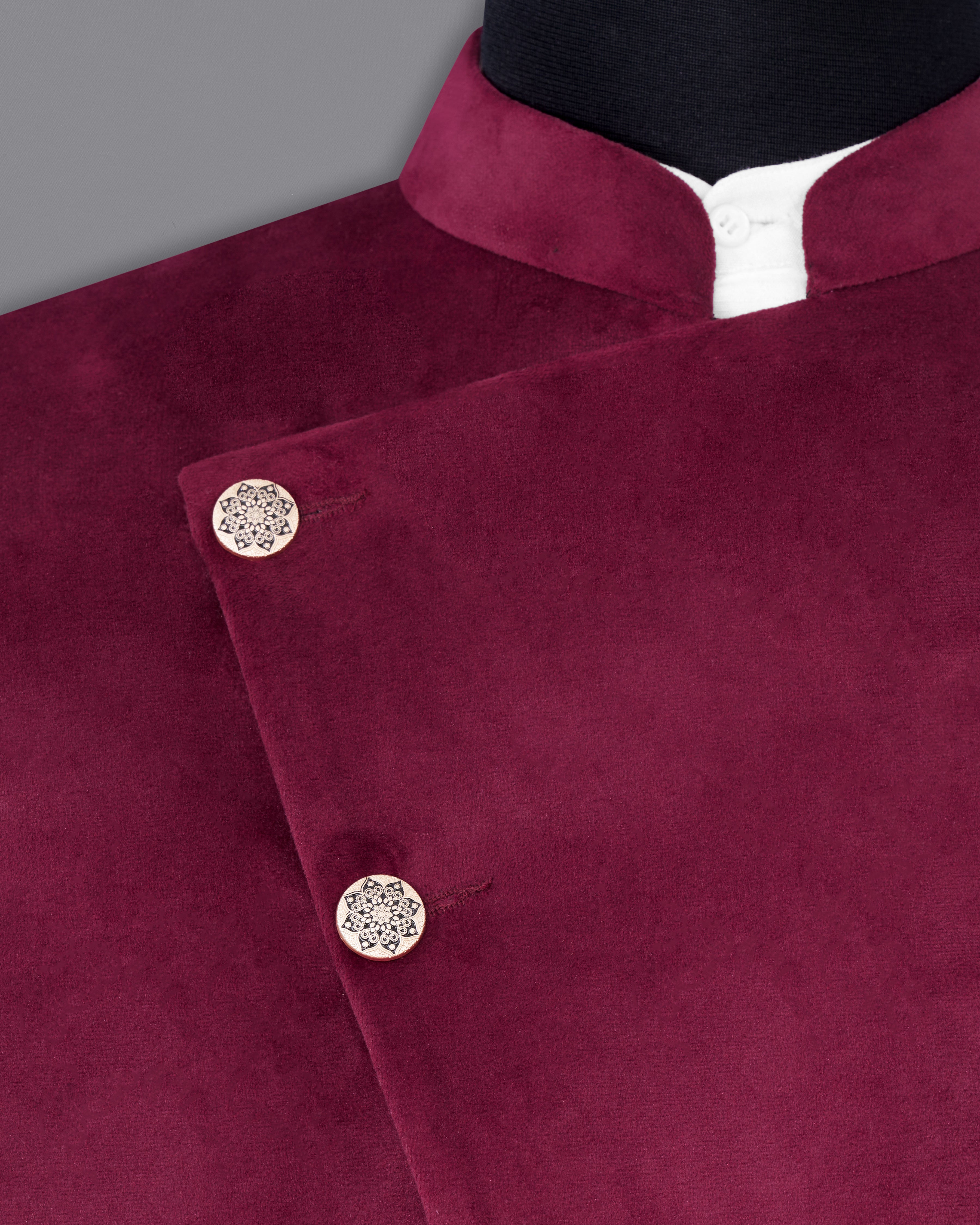 Barossa Maroon Cross Buttoned Bandhgala Velvet Suit ST2587-CBG-36,ST2587-CBG-38,ST2587-CBG-40,ST2587-CBG-42,ST2587-CBG-44,ST2587-CBG-46,ST2587-CBG-48,ST2587-CBG-50,,ST2587-CBG-52,ST2587-CBG-54,ST2587-CBG-56,ST2587-CBG-58,ST2587-CBG-60