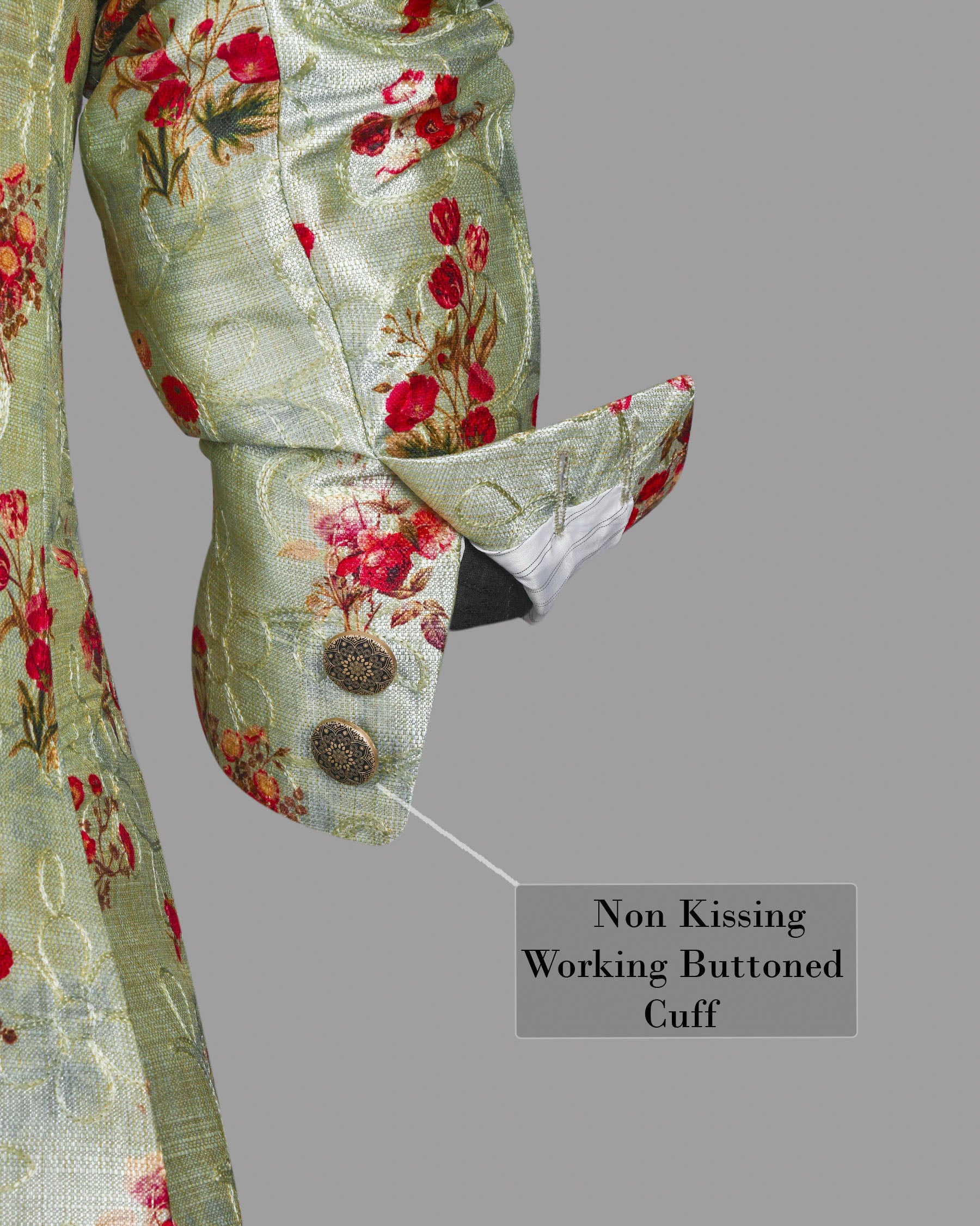 Mint Tonal Embroidered and Red flowers Printed Bandhgala/Mandarin Designer Suit