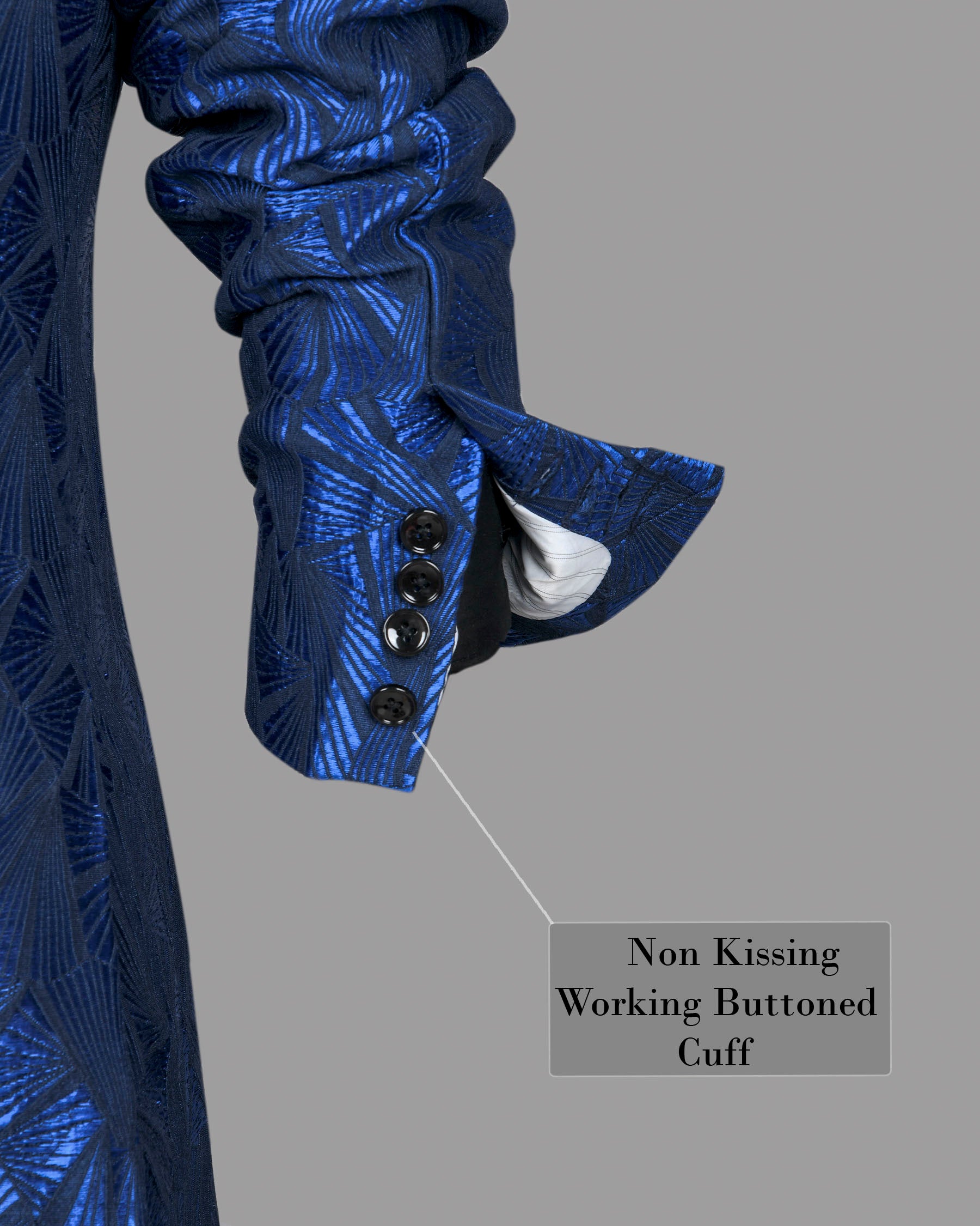 Cobalt Blue Geometric Patterned Designer Double Breasted Suit