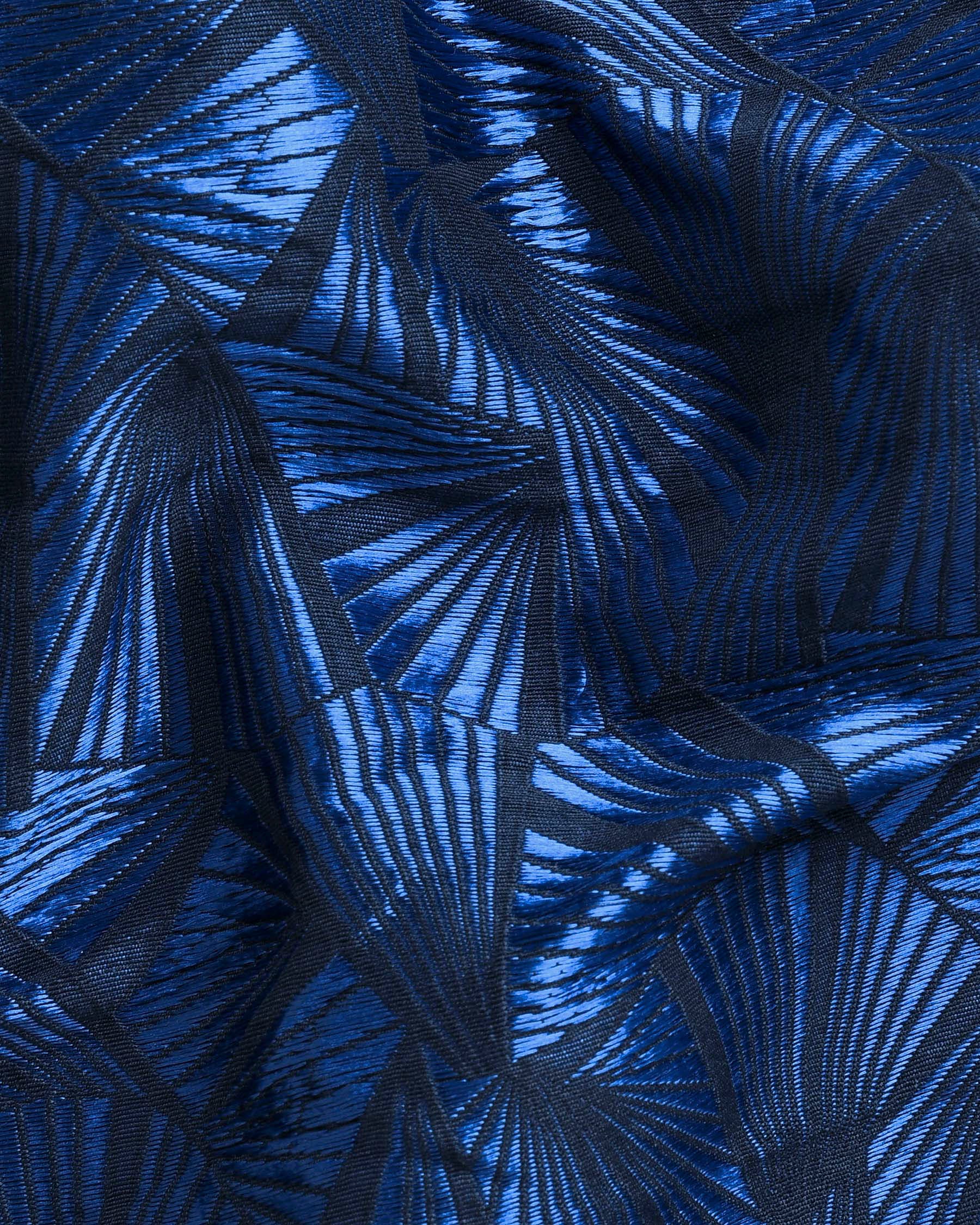 Cobalt Blue Geometric Patterned Designer Double Breasted Suit