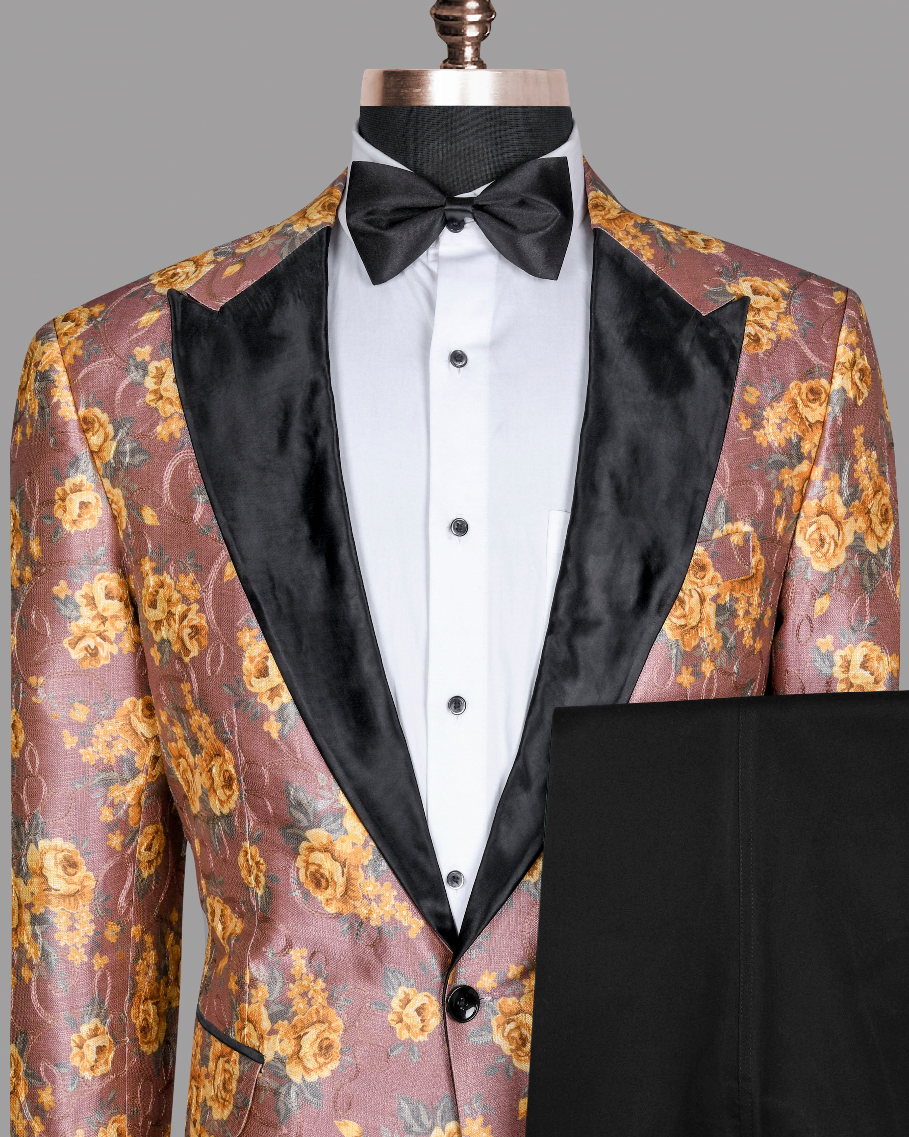 Rosewood with Tonal embroidered and Mustard Flowers Printed Premium Designer Suit