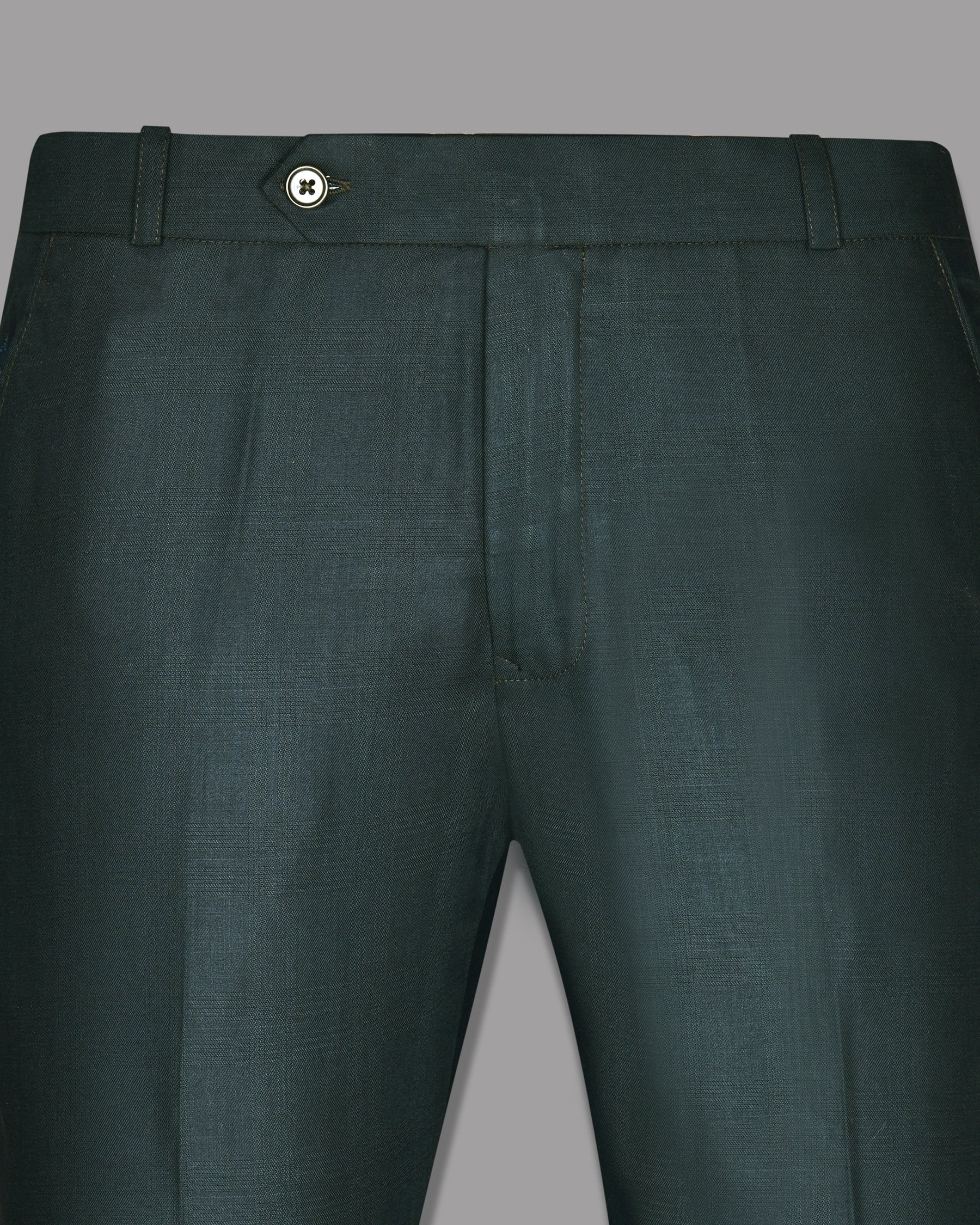 British Racing Green Subtle Windowpane Textured Double Breasted Wool Suit