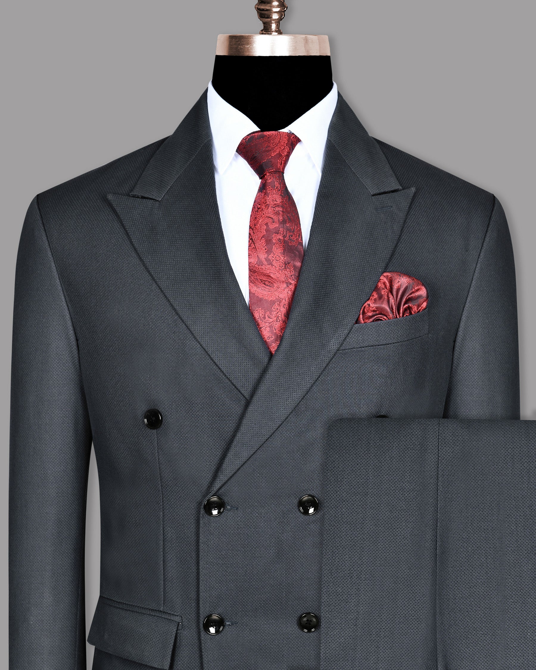 Anchor Grey Textured Premium Cotton Double Breasted Suit